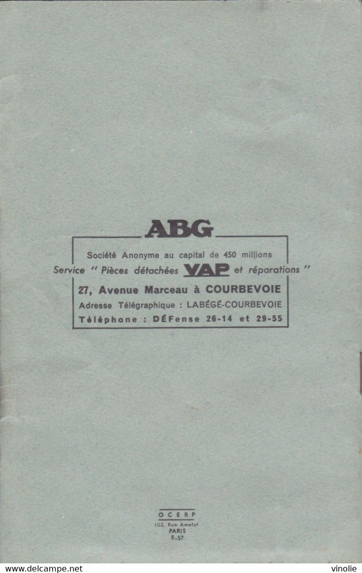 P-PLT-21-GF-230 : NOTICE ENTRETIEN MOTEUR ABG VAP 57. MOTOCYCLETTE. FABRIQUE A COURBEVOIE HAUTS-DE-SEINE - Other Plans