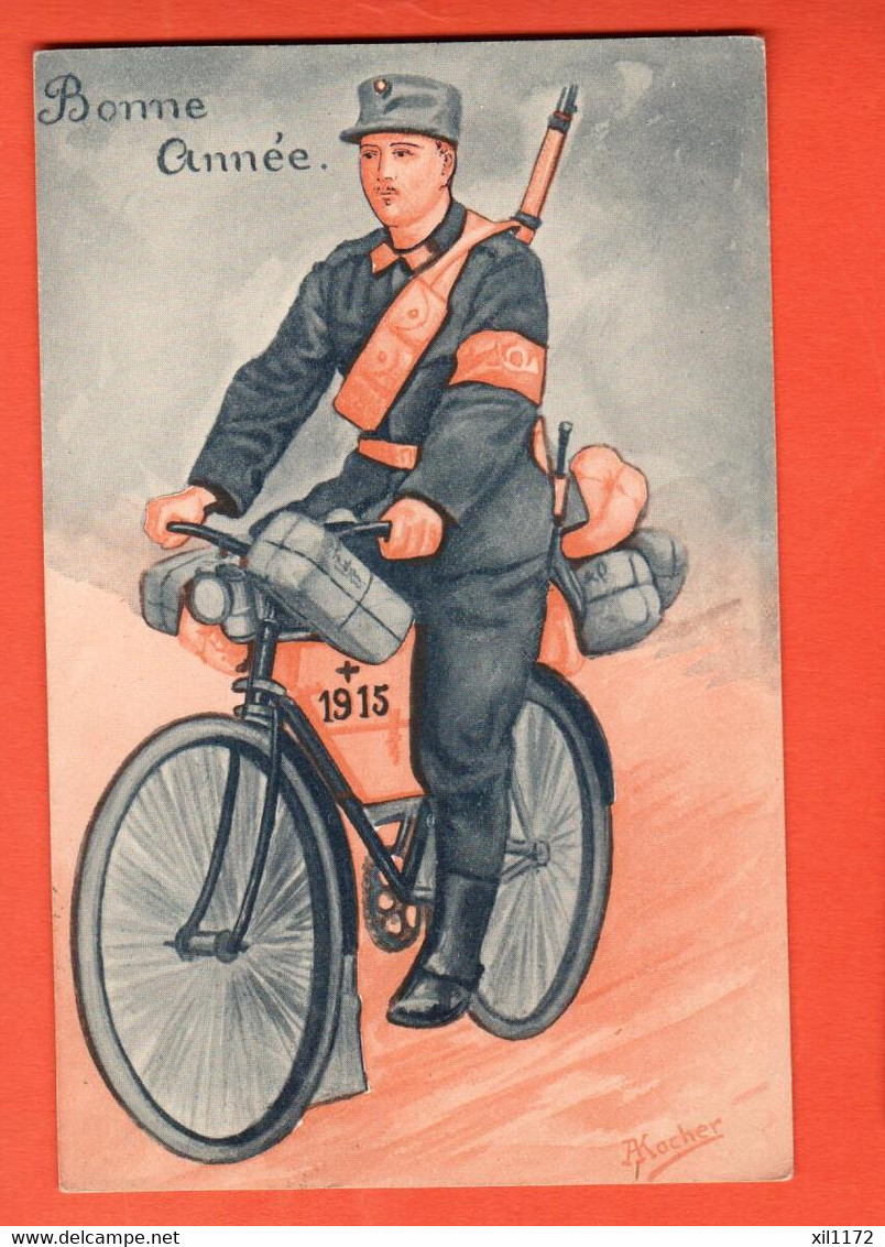 CAH-25. Militär  Militaire, Cycliste Velofahrer 1915, Bonne Année. Perrochet David Gelaufen 1914 - Roche