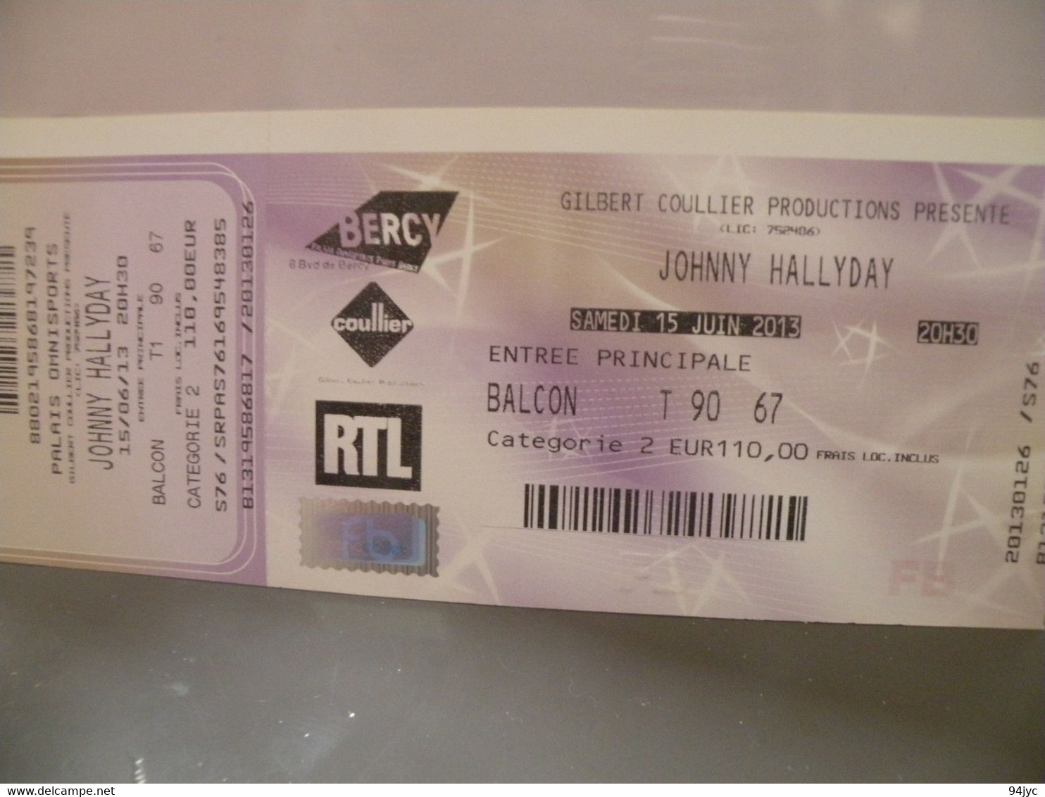 Billet Ticket Concert J Hallyday Bercy 15/6/2013 - Tickets De Concerts