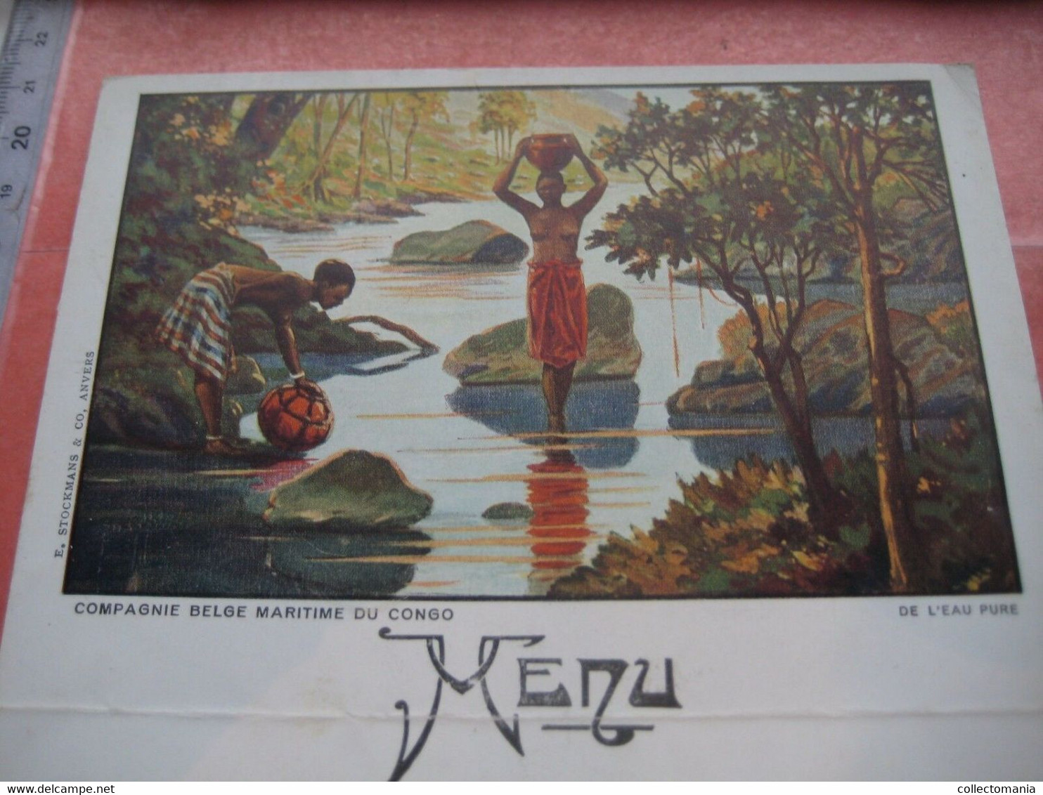 Authentic Menu Card  Congo Boat ANVERSVILLE, Pure Water ,native People Carying The Pots, Blanko Achterzijde - Menus