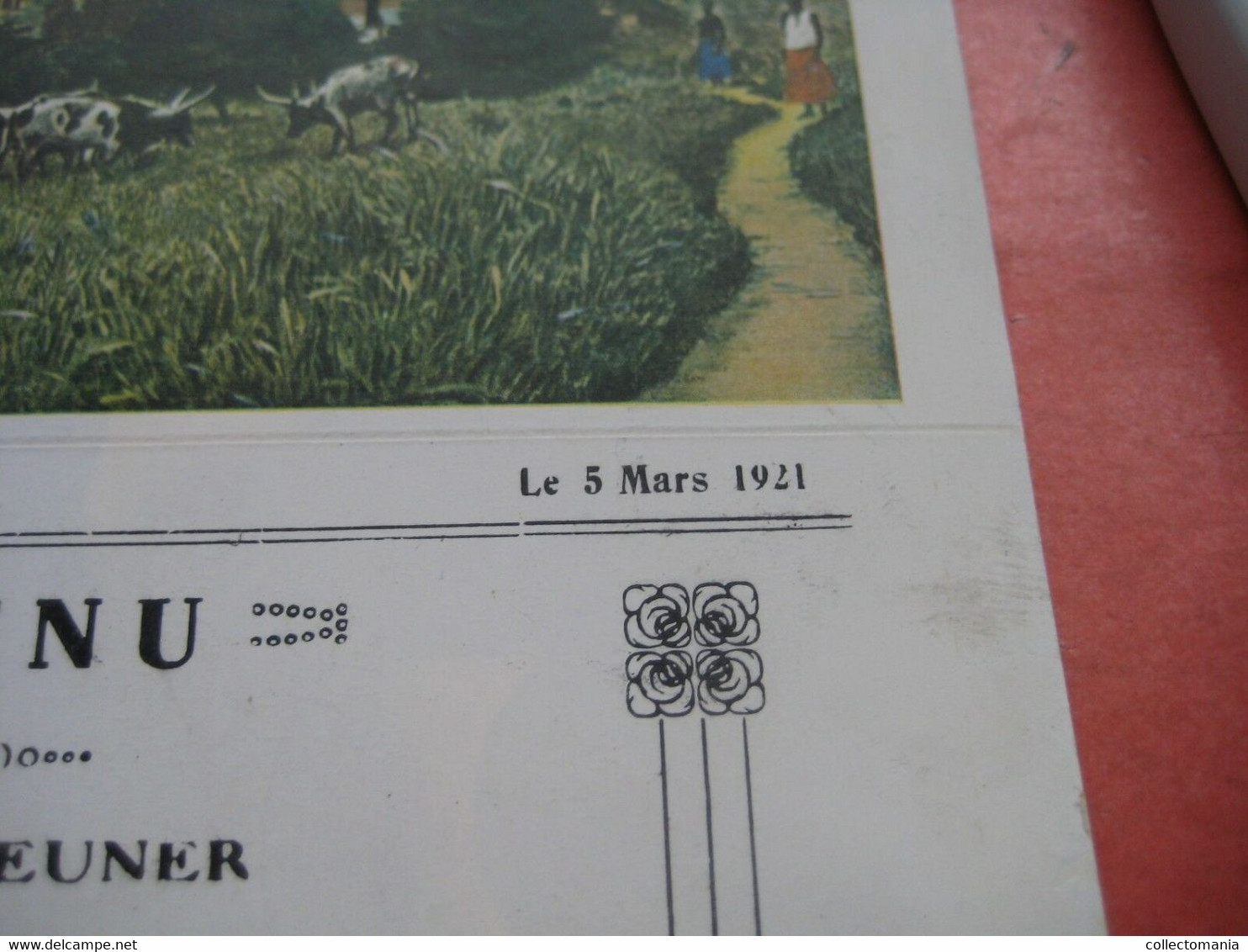 authentic Menu card, 1921 Congo boat ANVERSVILLE, 20cmX13,8cm, MATADI cows VG -  5 march 1921   DEJEUNER = breakfast