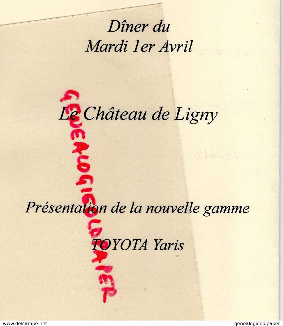 59- LIGNY EN CAMBRESIS- MENU LE CHATEAU DE LIGNY- TOYOTA YARIS- 2 RUE PIERRE CURIE - Menus
