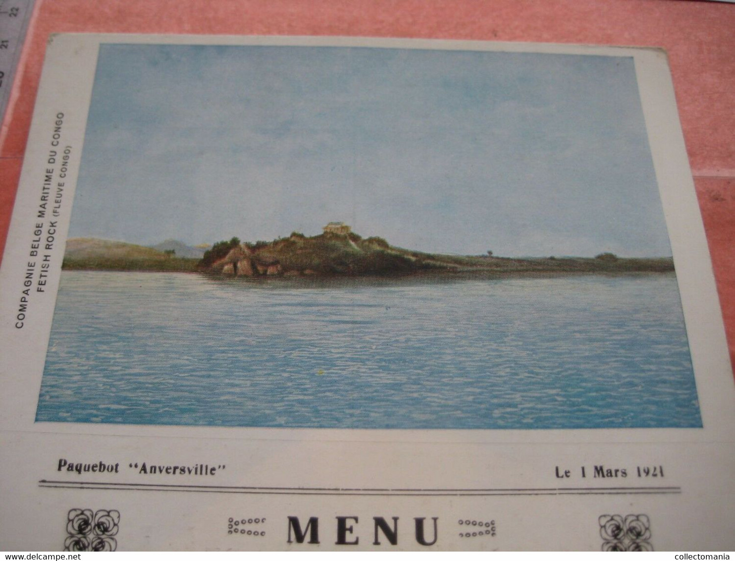 authentic Menu card, 1921 Congo boat ANVERSVILLE, 20cmX13,8cm, postcard C.M.B. concert MUYNCK Plusquin Bonvoisin BENOIT