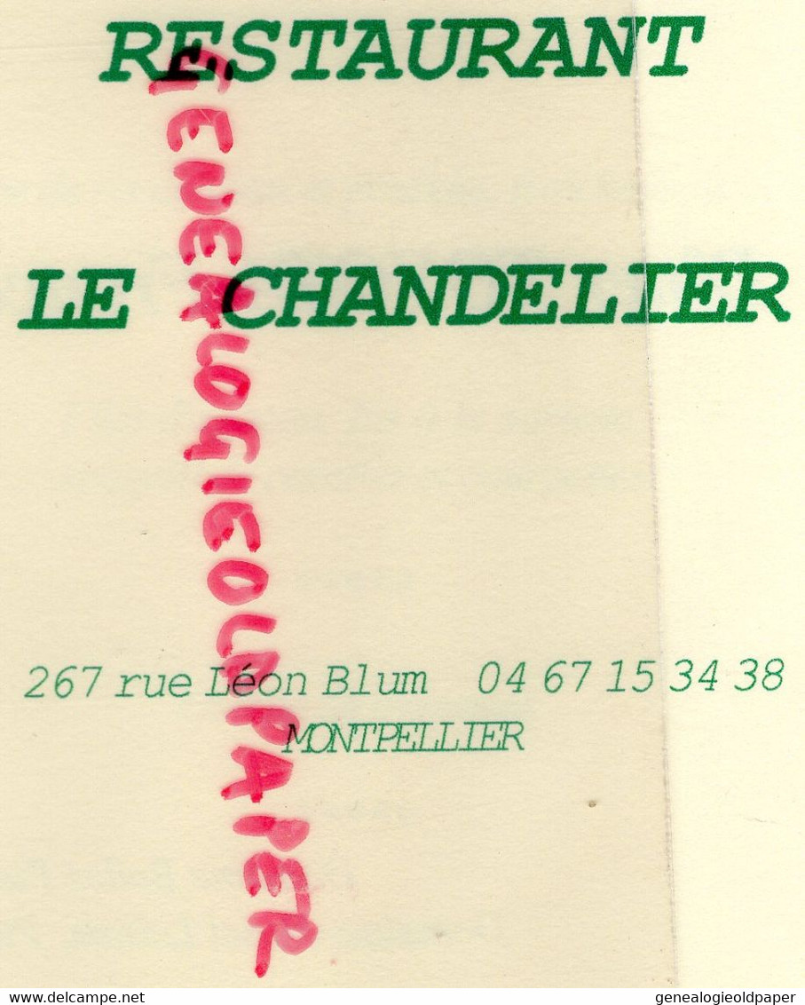 34- MONTPELLIER- MENU RESTAURANT LE CHANDELIER-267 RUE LEON BLUM- DINER TOYOTA 1999- - Menus