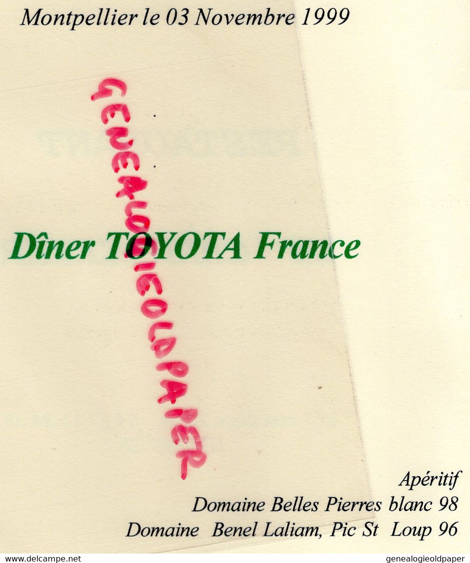 34- MONTPELLIER- MENU RESTAURANT LE CHANDELIER-267 RUE LEON BLUM- DINER TOYOTA 1999- - Menükarten