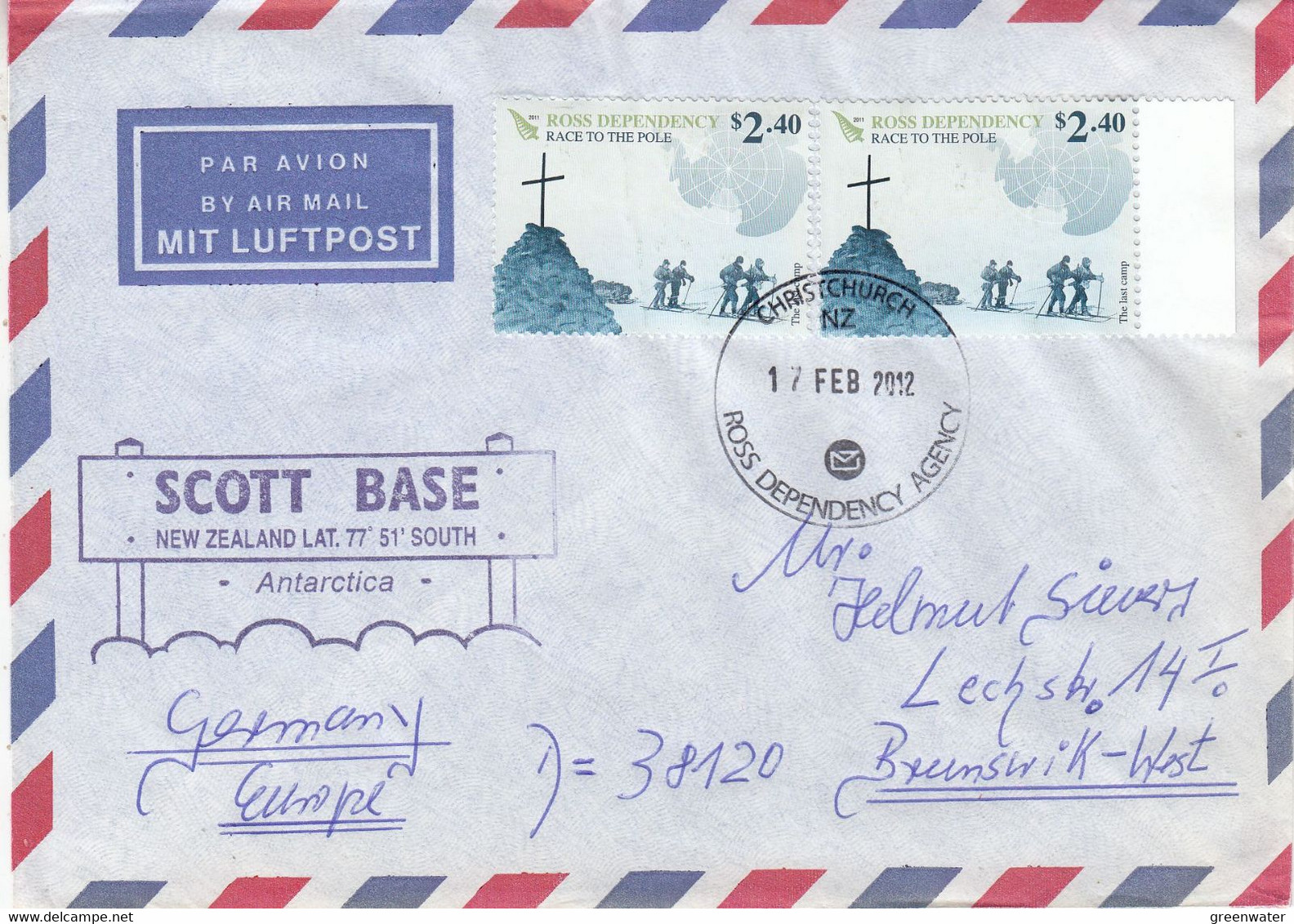Ross Dependency 2012 Cover Race To The Pole Ca Scott Base Ca 17 FEB 2012 + Label (53245) - Lettres & Documents