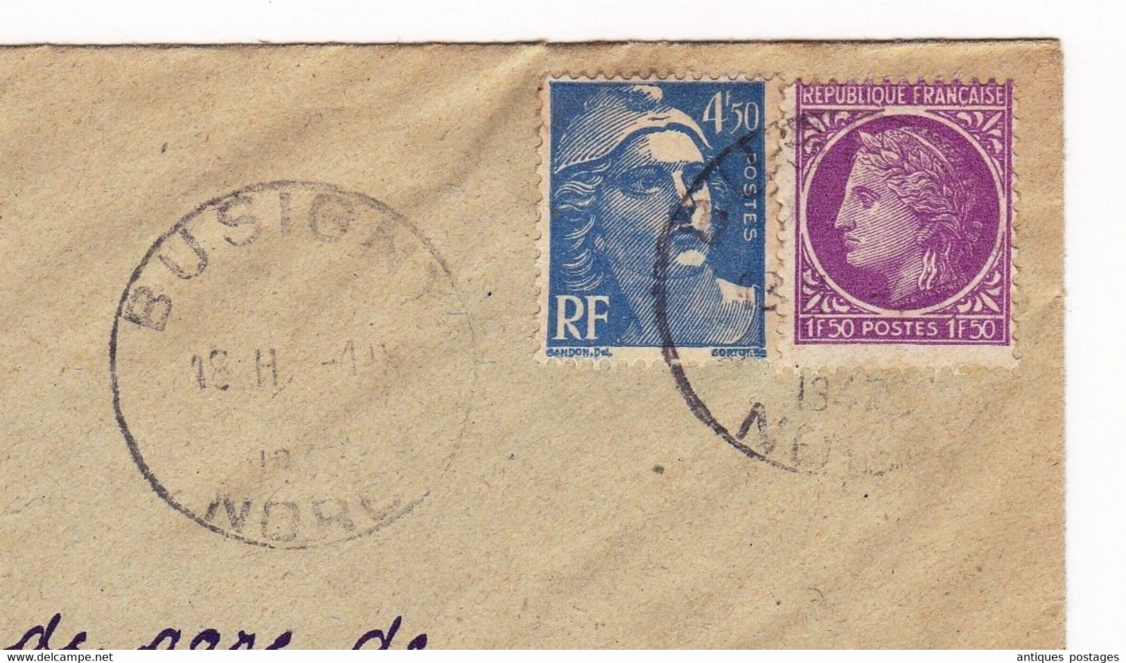 Lettre 1947 Busigny Nord Marianne De Gandon 4f50 + Cérès De Mazelin Chef De Gare Paris Austerlitz - 1945-54 Marianna Di Gandon