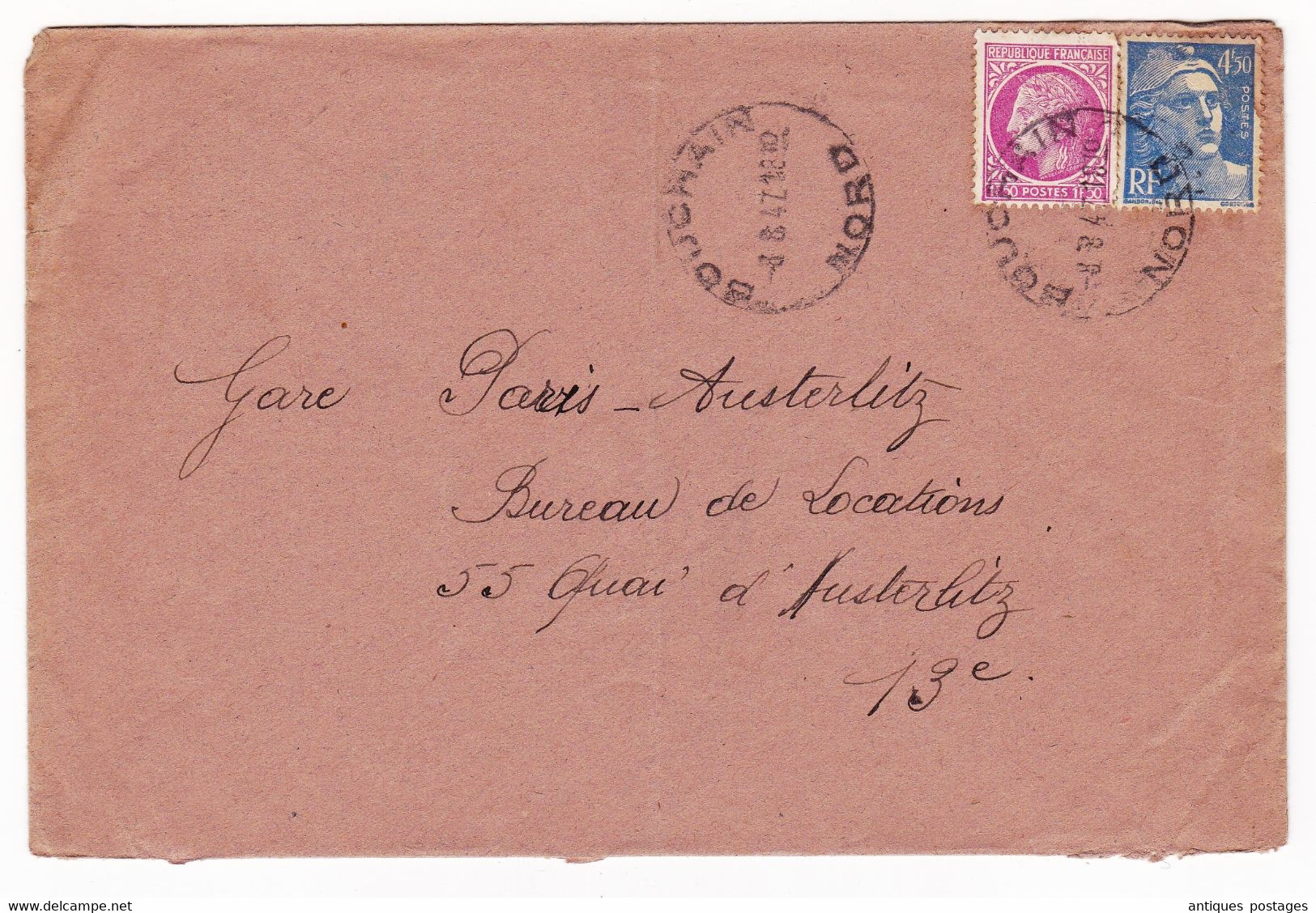 Lettre 1947 Bouchain Nord Marianne De Gandon 4f50 + Cérès Chef De Gare Paris Austerlitz - 1945-54 Marianna Di Gandon