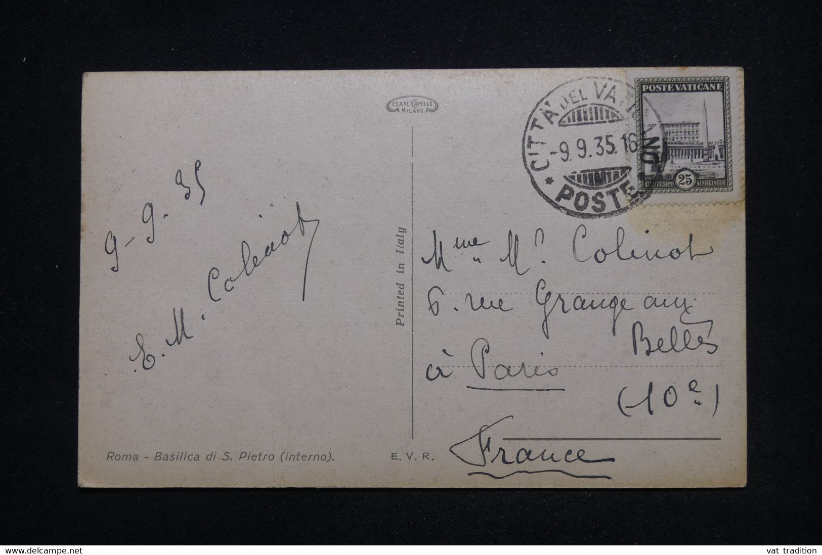 VATICAN - Affranchissement Du Vatican Sur Carte Postale En 1935 Pour Paris - L 101854 - Brieven En Documenten