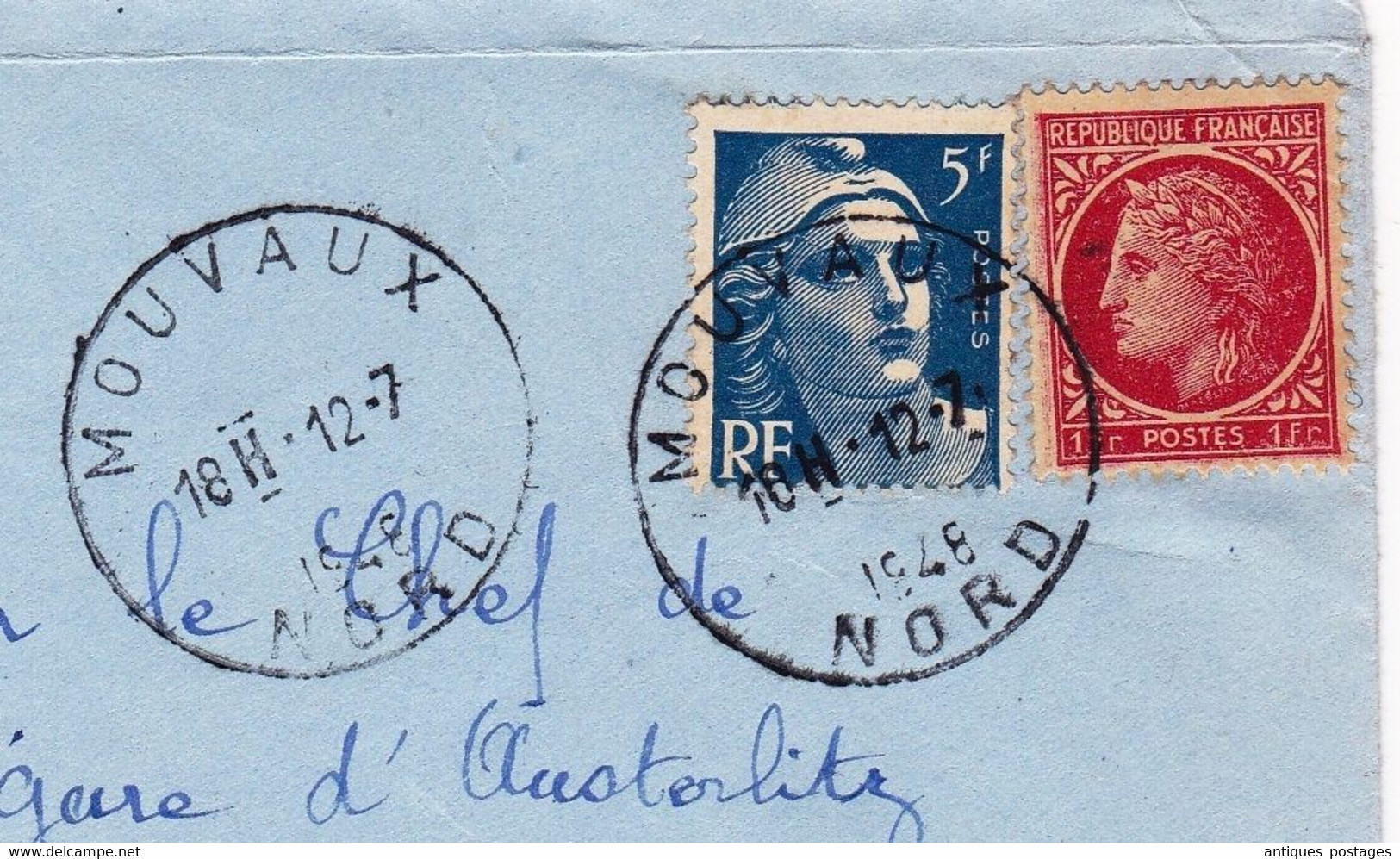 Lettre 1948 Mouvaux Nord Marianne De Gandon 5F + Cérès De Mazelin 1F - 1945-54 Marianne Of Gandon