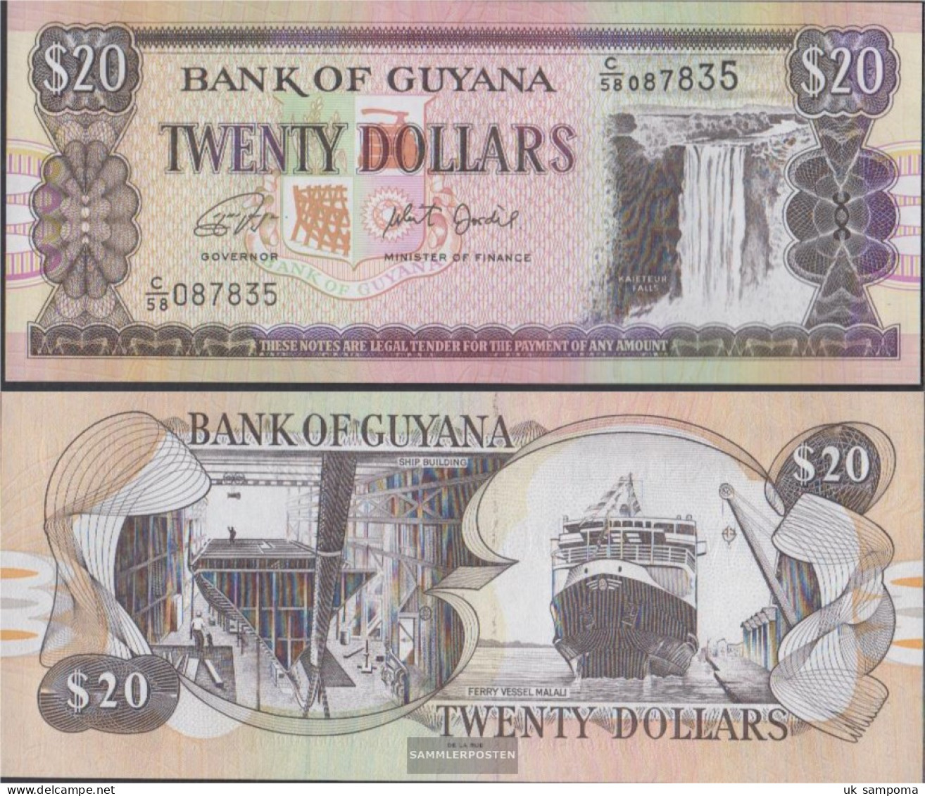 Guyana Pick-number: 30, Signature 16a Uncirculated 2018 20 Dollars - Guyana