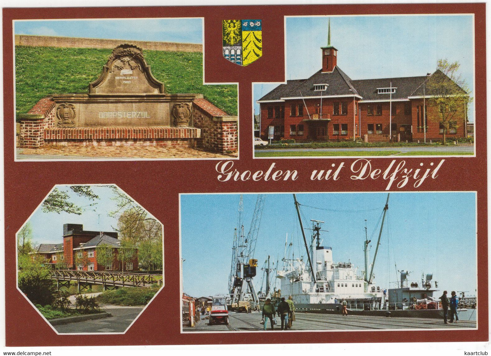 Groeten Uit Delfzijl: 'Dorpsterzijl' Bank, Gemeentehuis, Koelschip, Haven  - (Nederland/Holland) - Delfzijl