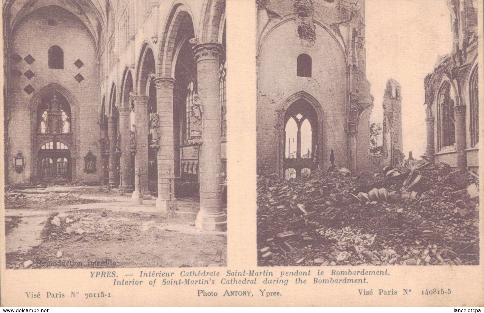 YPRES / INTERIEUR CATHEDRALE SAINT MARTIN PENDANT LE BOMBARDEMENT - Ieper