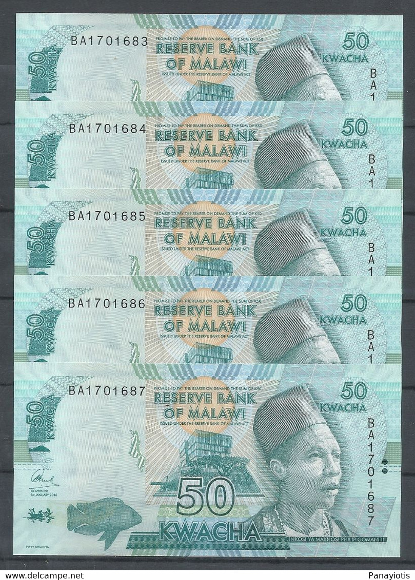 Dealers Lot  Malawi 50 Kwacha X 5 PCS  2016  (BEST PRICE WORLWIDE) - Malawi