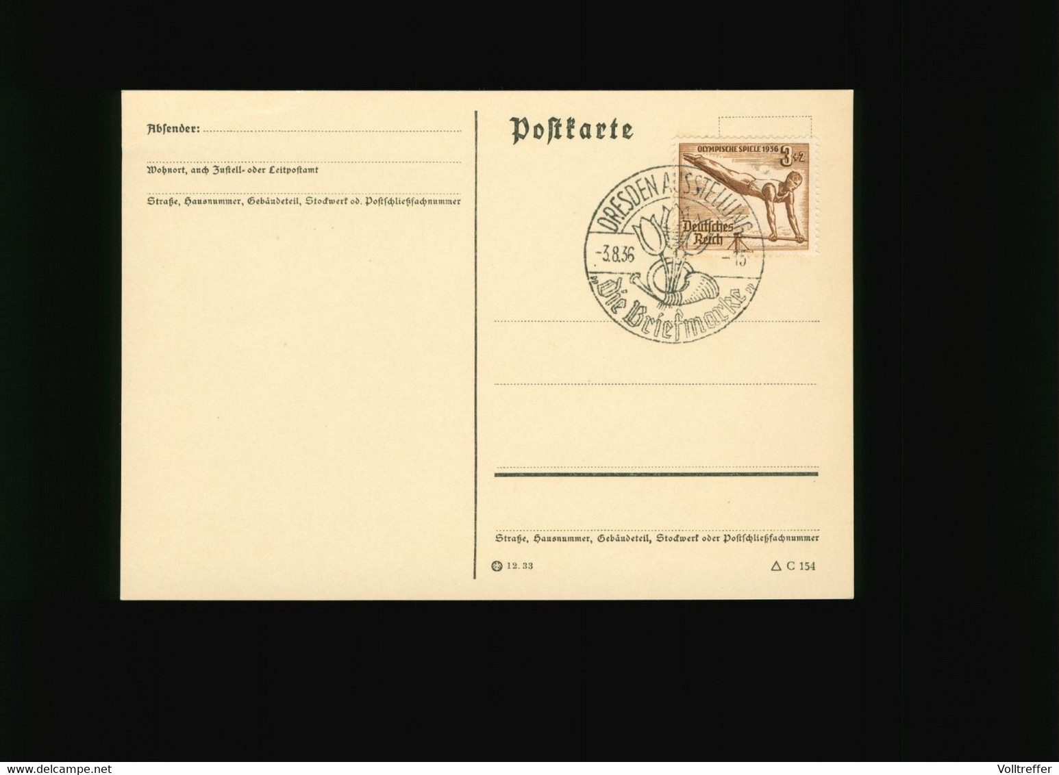 Postkarte Mi Nr. 609 SST Dresden Ausstellung Die Briefmarke 3.08.1936 - Storia Postale