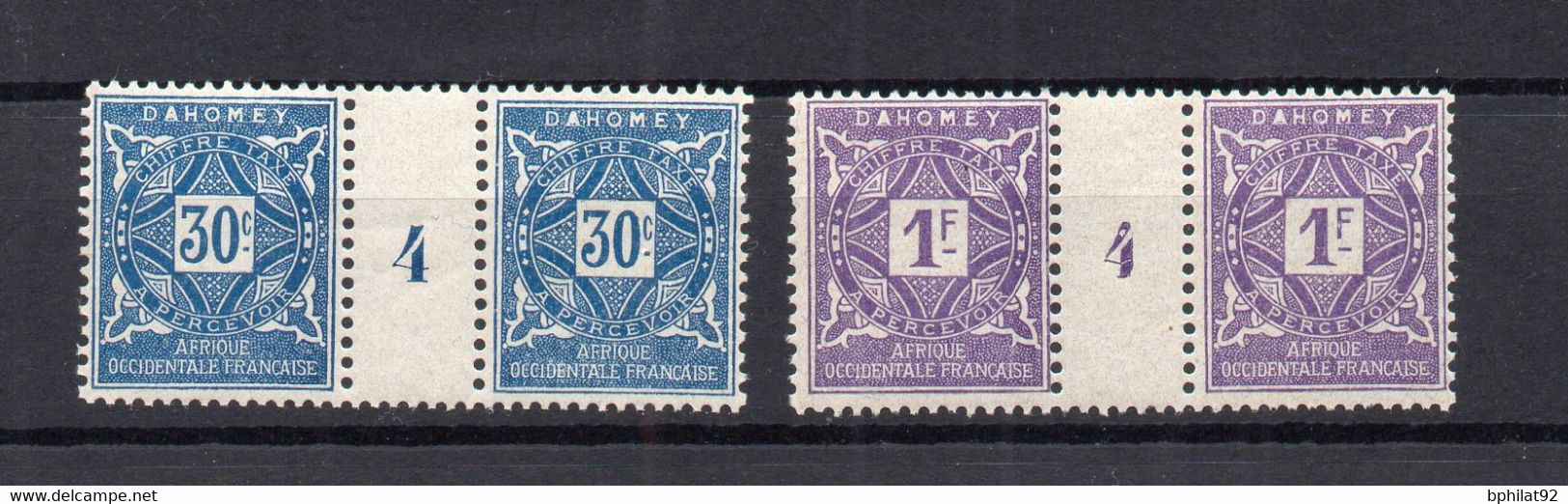 !!! DAHOMEY, PAIRES TAXES N°13 ET 16 AVEC MILLESIMES 4 NEUVES ** - Ungebraucht