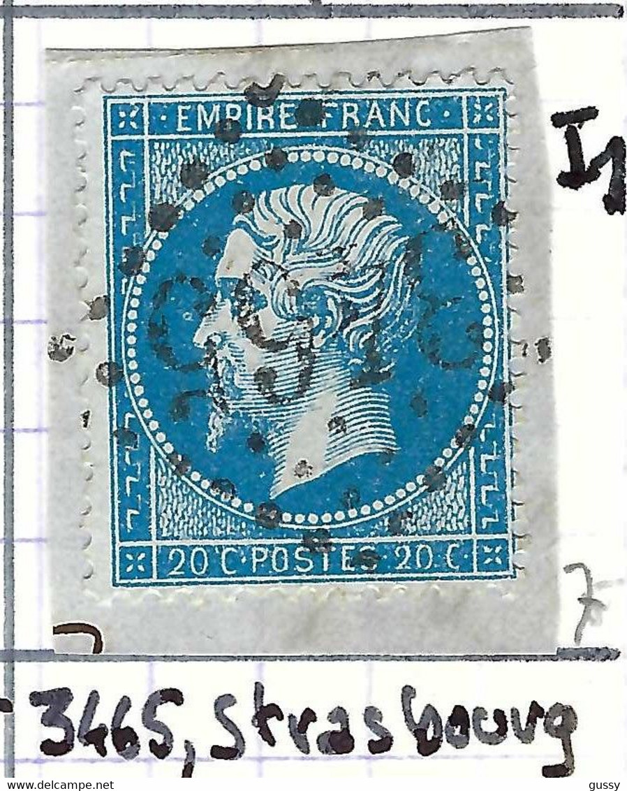 FRANCE Classique: Le Y&T 22 Obl. GC 3465 (Strasbourg, Ind.1), BAS RHIN - 1862 Napoleone III