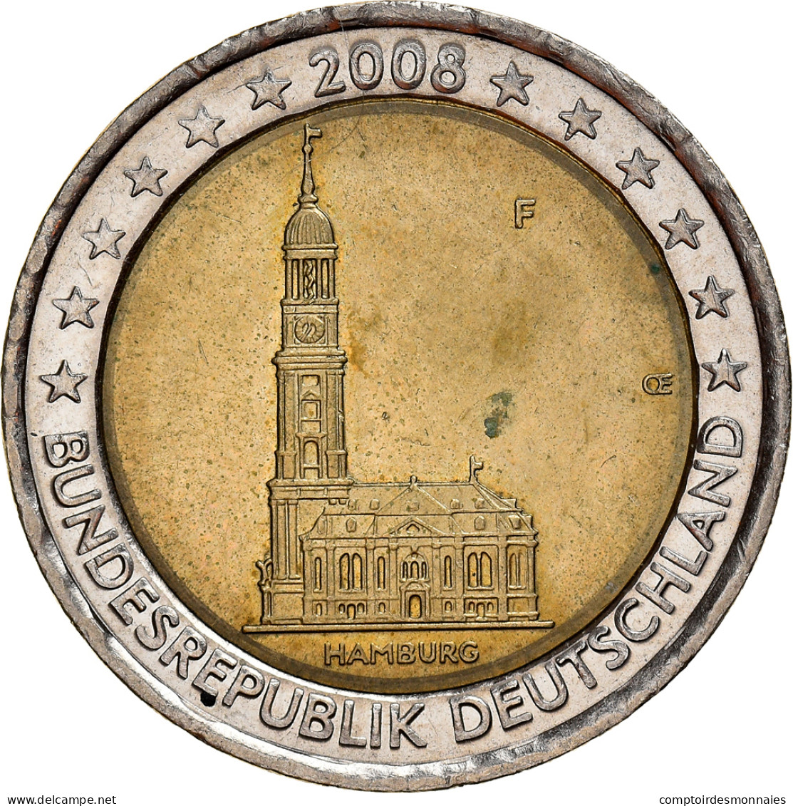 Allemagne, 2 Euro, 2008, Stuttgart, Error Wrong Ring, SUP, Copper-nickel - Errores Y Curiosidades