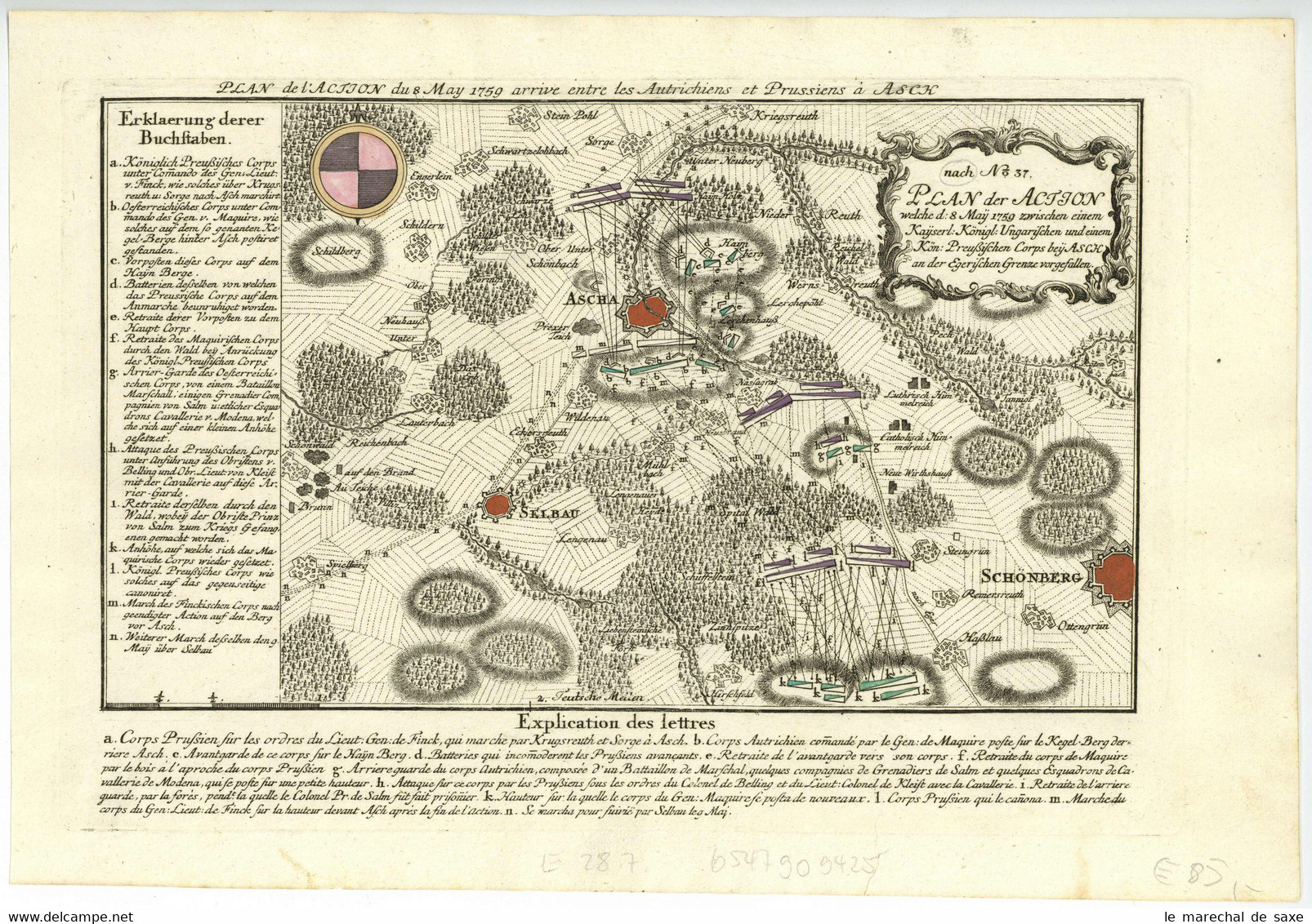 Schlacht Bei Himmelreich 8. Mai 1759 As Nebesa Preußen Österreicher Kupferstich - Landkarten