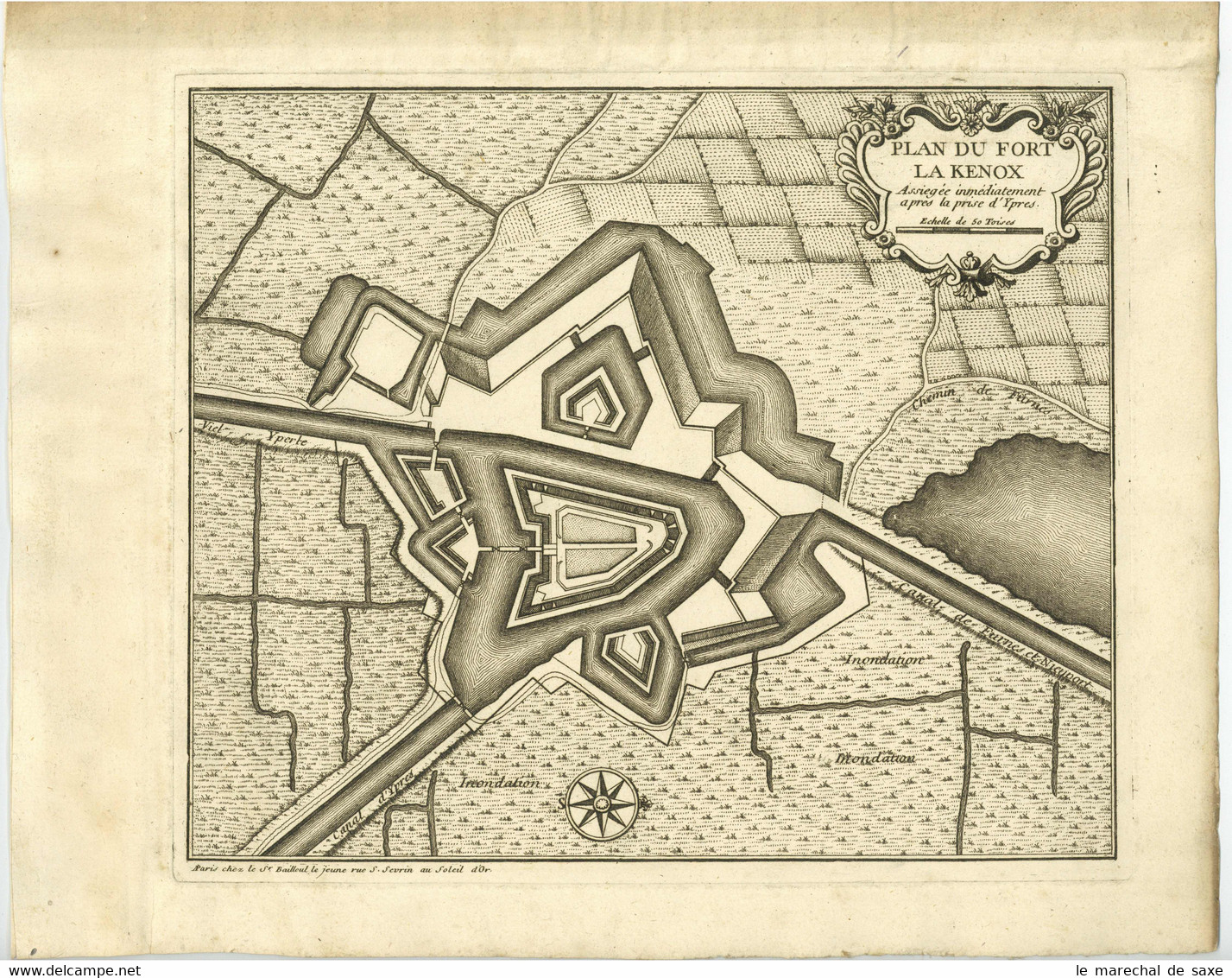 Plan Du Fort De La Knoque Kenoque (1744) Österreichischer Erbfolgekrieg Succession D'Autriche Ypres Furnes - Cartes Géographiques