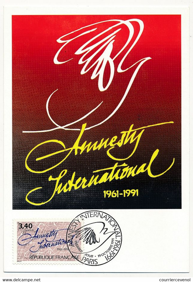 FRANCE - Carte Maximum 3,40 Amnesty International - Premier Jour PARIS - 19 Octobre 1991 - 1990-1999
