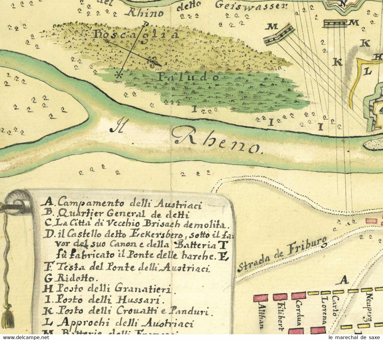 Österreichischer Erbfolgekrieg 1743 Feldlager Manuskriptkarte BREISACH Am Rhein Biesheim Algolsheim Volgelsheim - Landkarten