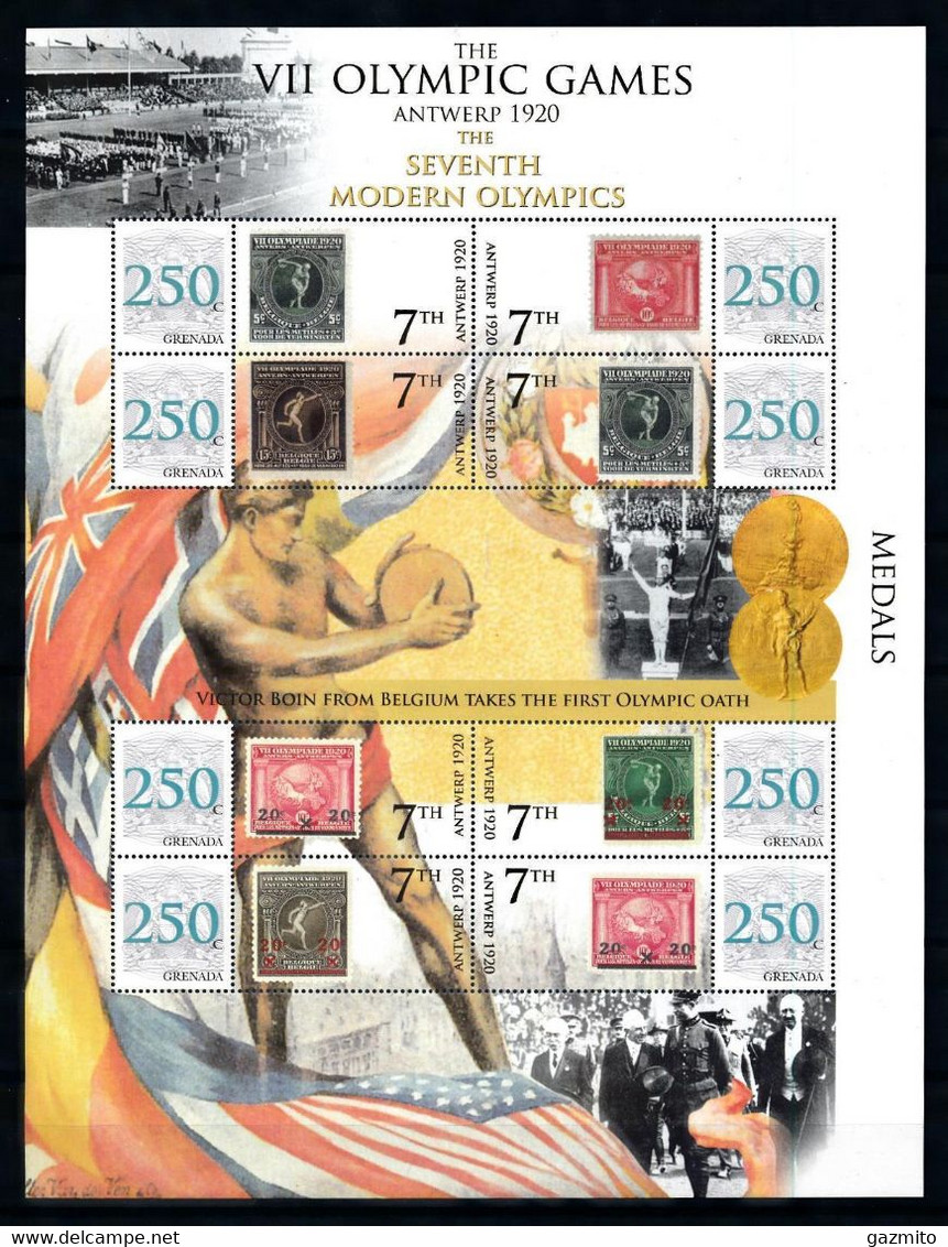 Grenada 2008, Olympic Games Athens Athletics Stamps On Stamps, Flags, Sheetlet - Summer 1896: Athens