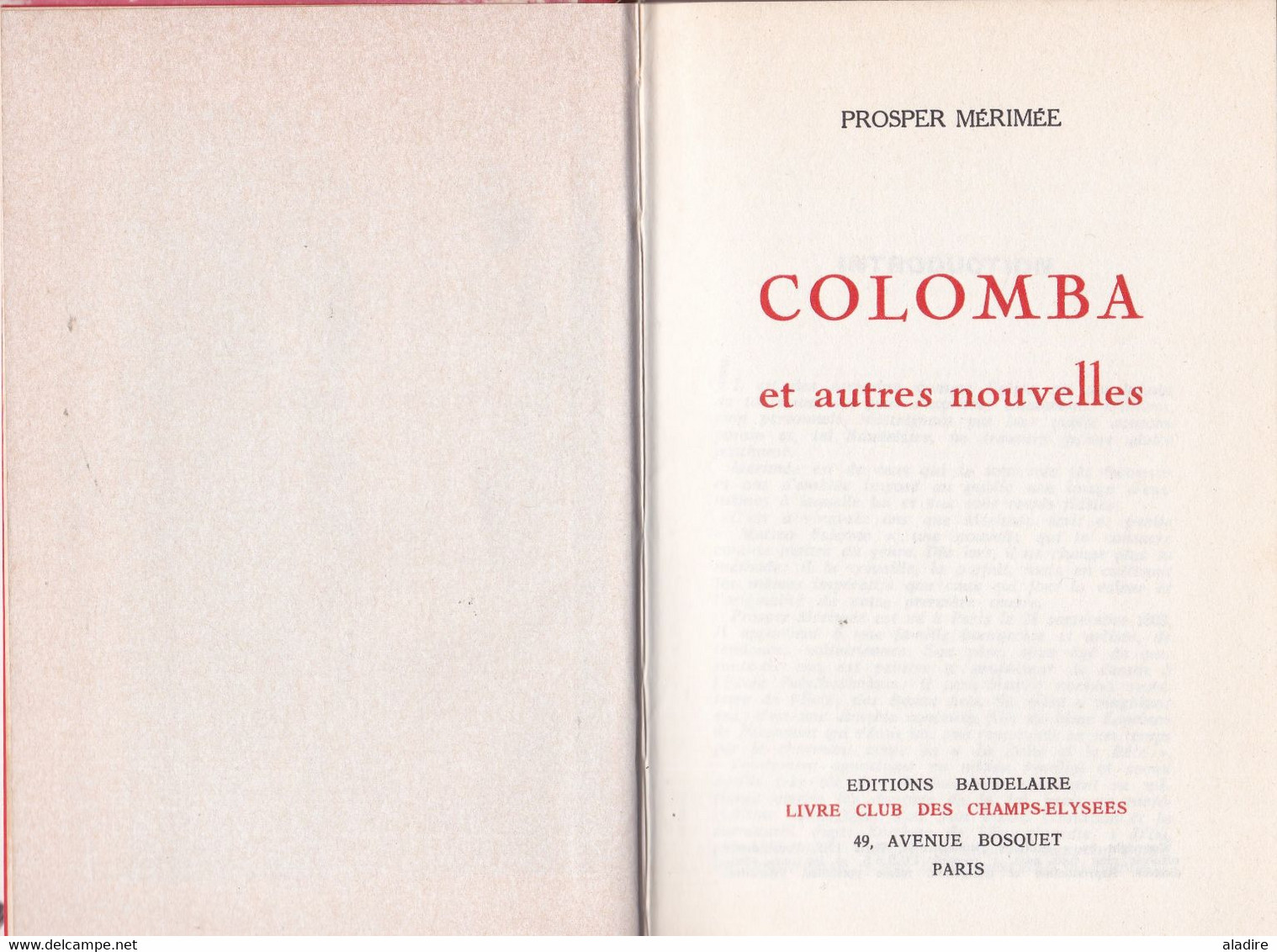 Prosper Mérimée - Colomba Et Autres Nouvelles - Editions Baudelaire Reliée - 360 Pages - 1965 - € 5.00 - Aventure