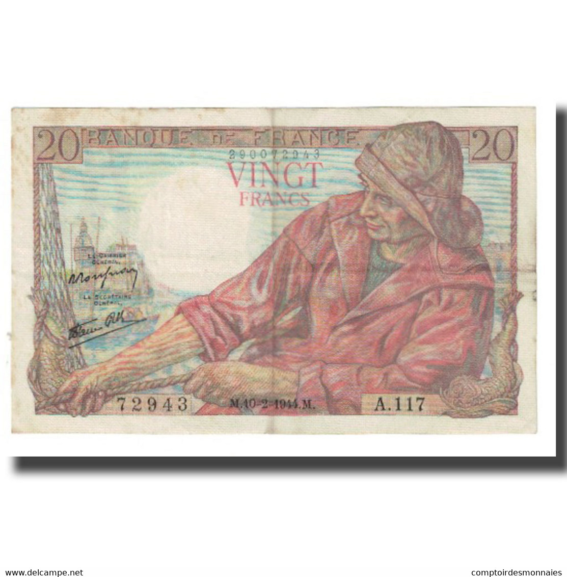 France, 20 Francs, Pêcheur, 1944, P. Rousseau And R. Favre-Gilly, 1944-02-10 - 20 F 1942-1950 ''Pêcheur''