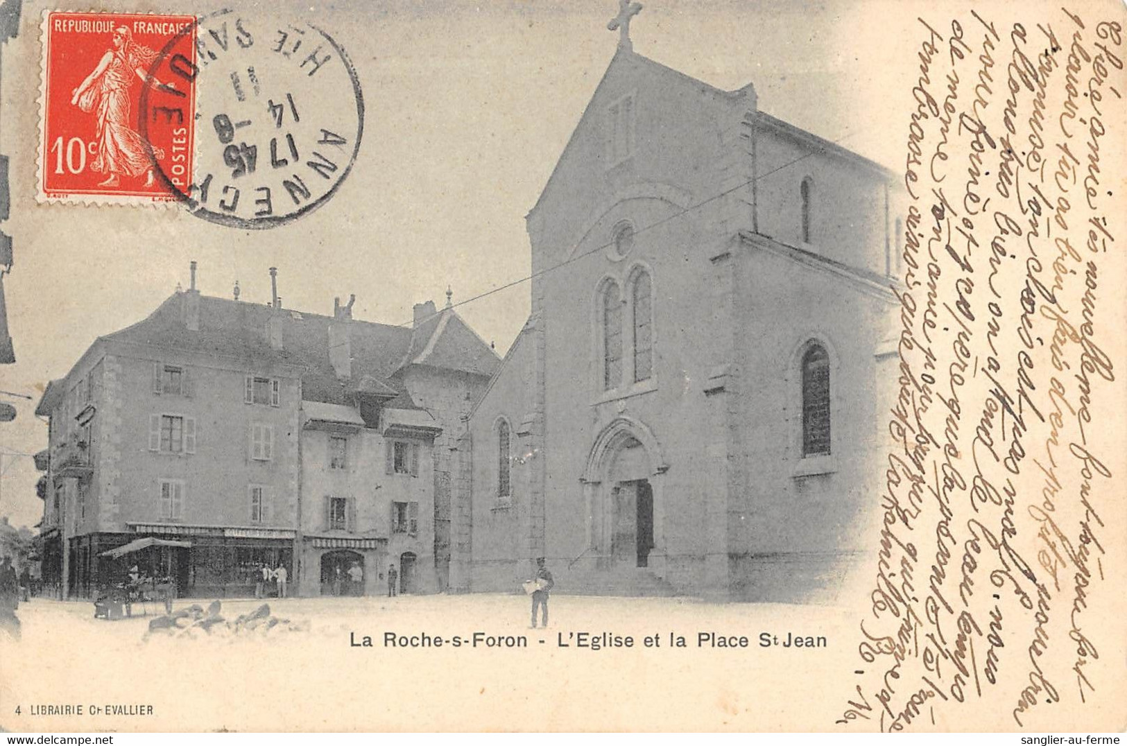 CPA 74 LA ROCHE SUR FORON L'EGLISE ET LA PLACE SAINT JEAN - La Roche-sur-Foron