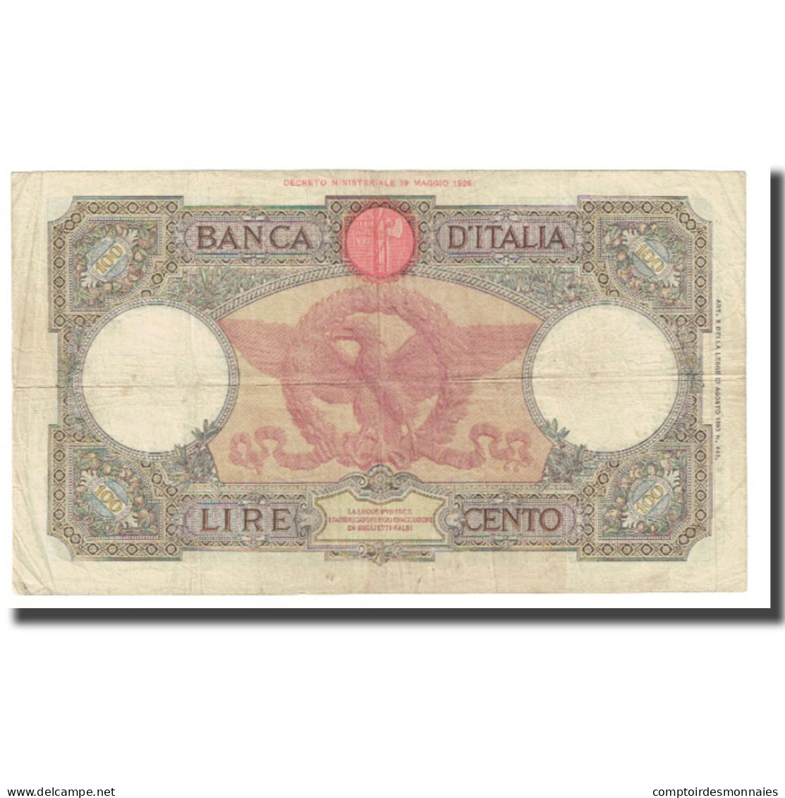 Billet, Italie, 100 Lire, 1926, 1926-05-19, KM:39f, TTB - 100 Lire