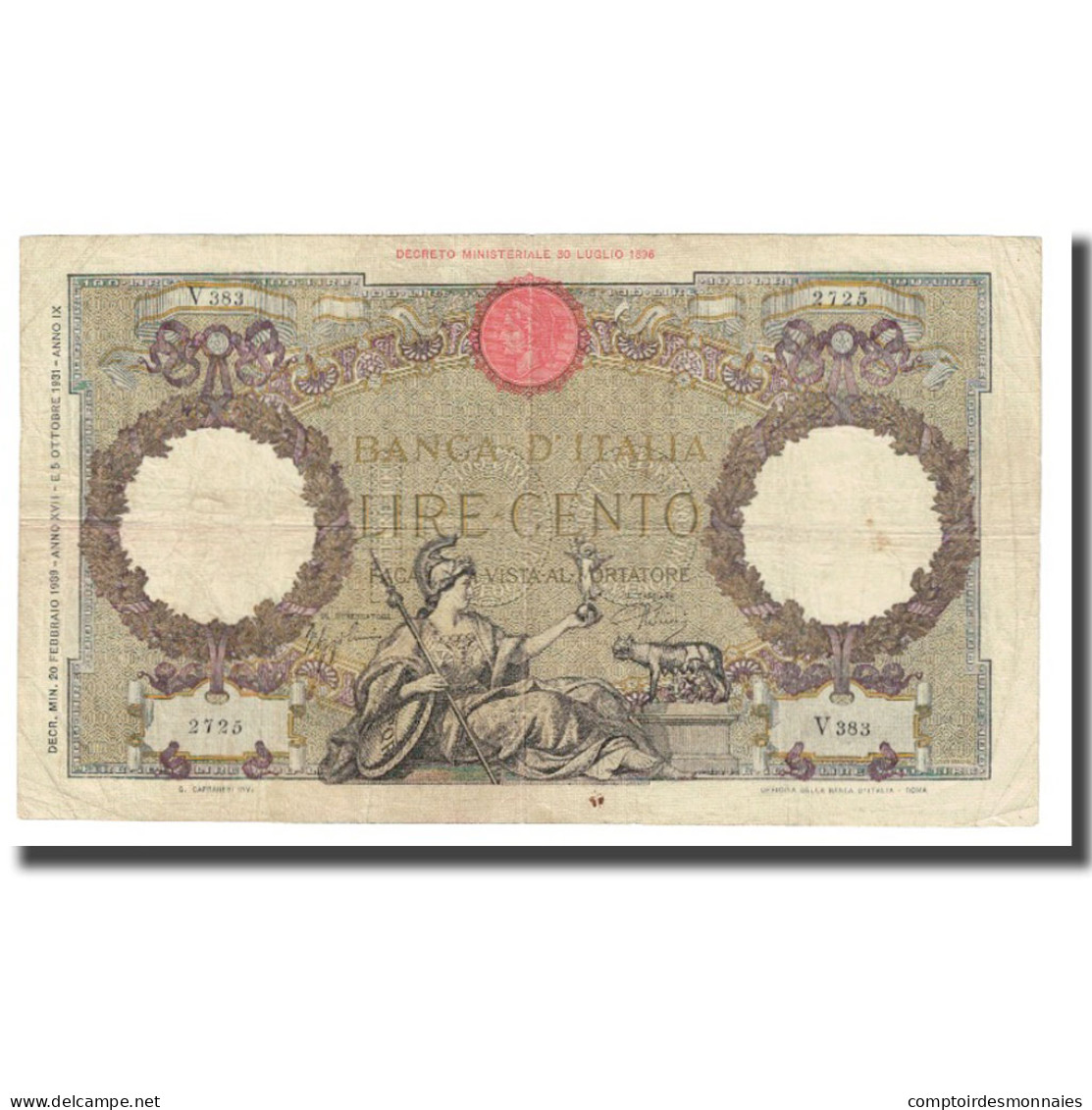 Billet, Italie, 100 Lire, 1926, 1926-05-19, KM:39f, TTB - 100 Liras