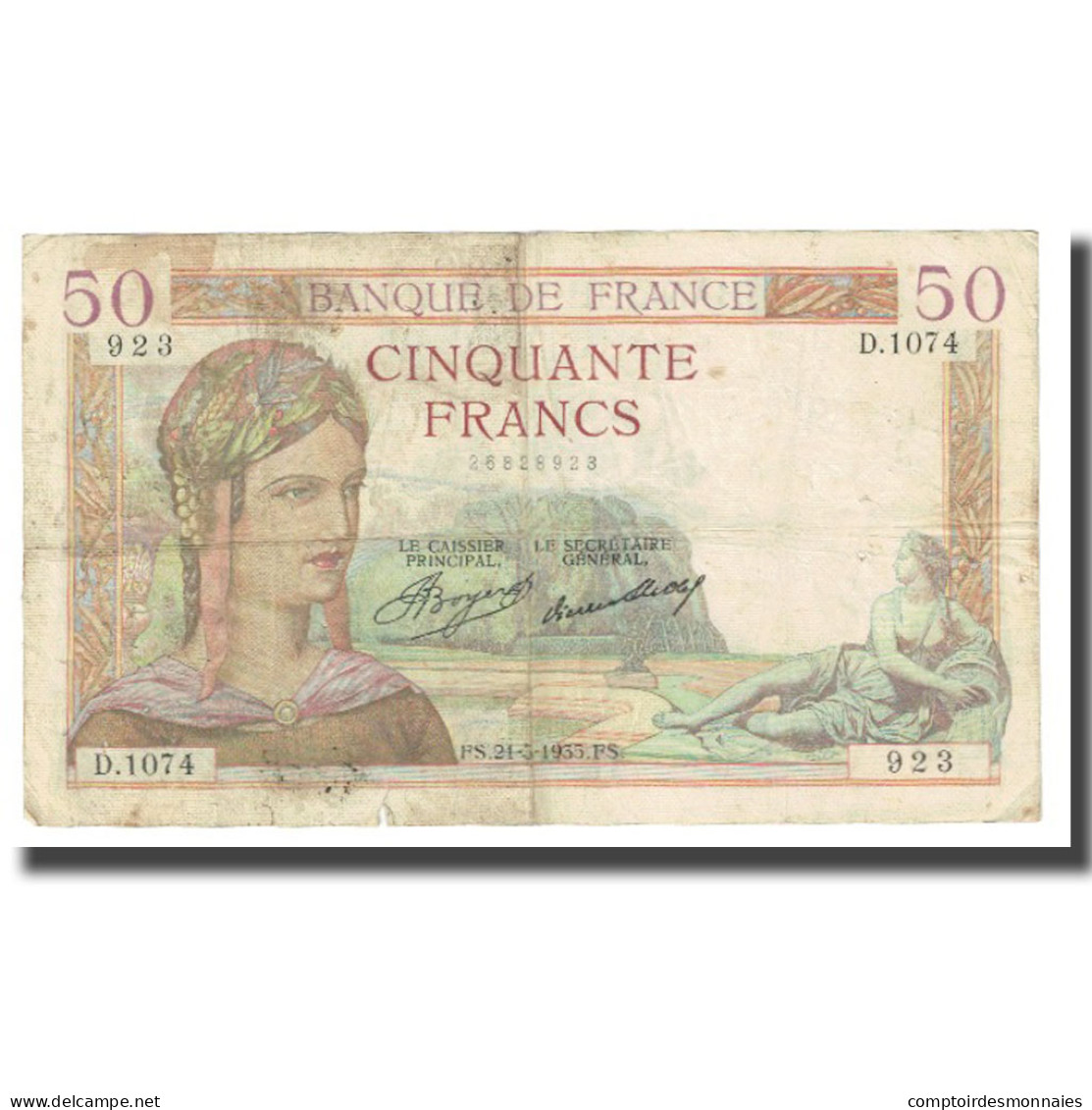 France, 50 Francs, Cérès, 1935, P. Rousseau And R. Favre-Gilly, 1935-03-21 - 50 F 1934-1940 ''Cérès''