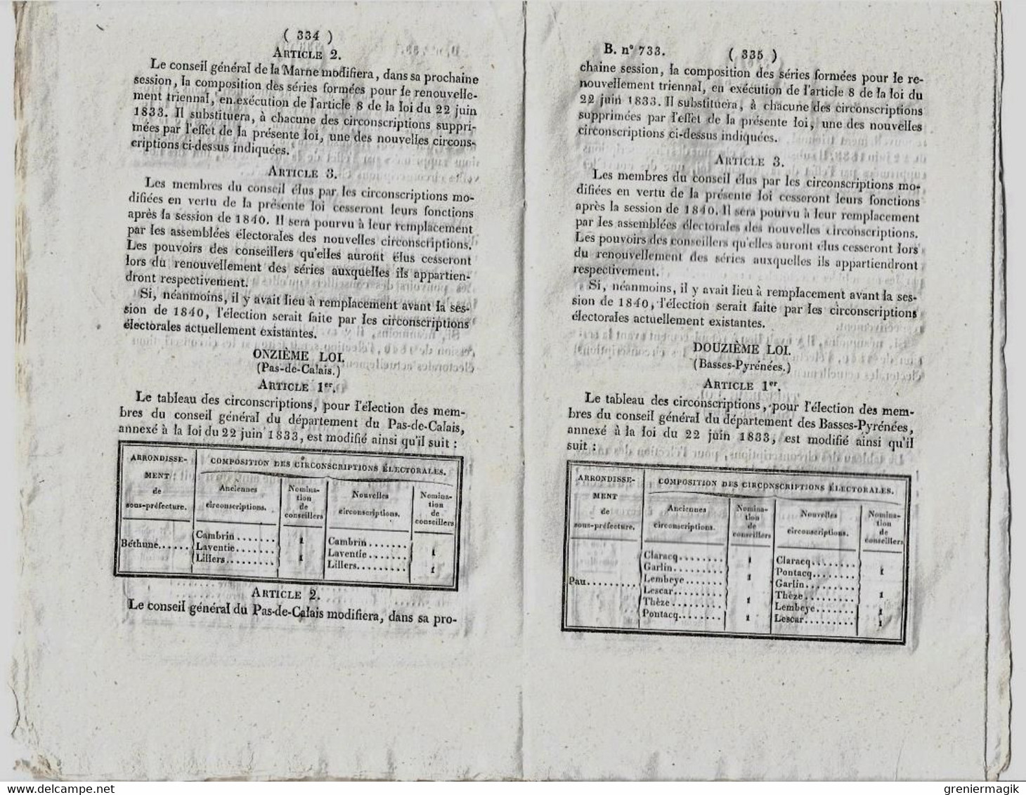 Bulletin Des Lois N°733 1840 Tarif Péage Du Pont D'Olizy (Primat - Ardennes) Sur L'Aisne/Banque De Rouen/Bourg-de-Péage - Décrets & Lois