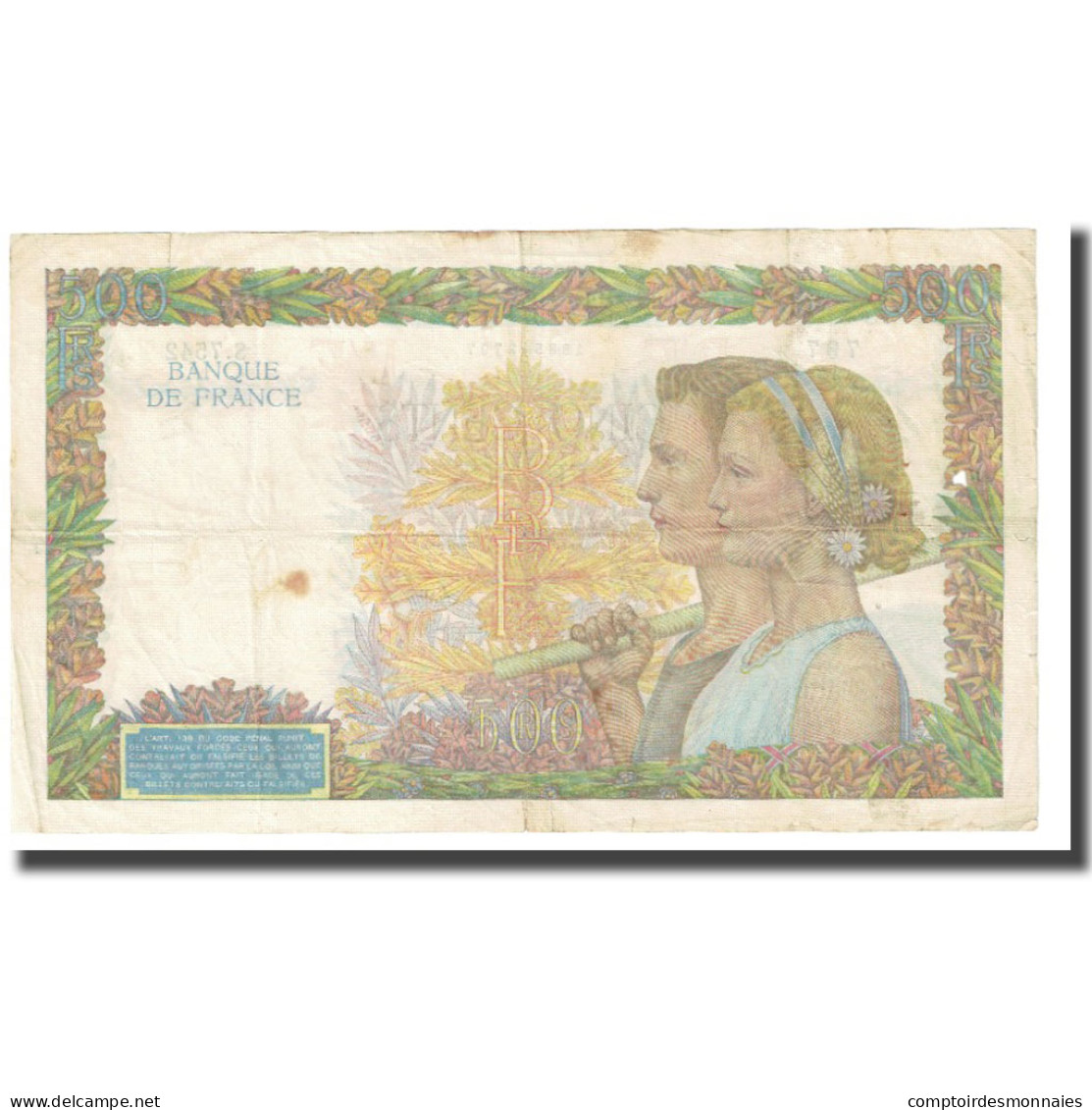 France, 500 Francs, La Paix, 1943, P. Rousseau And R. Favre-Gilly, 1943-01-07 - 500 F 1940-1944 ''La Paix''