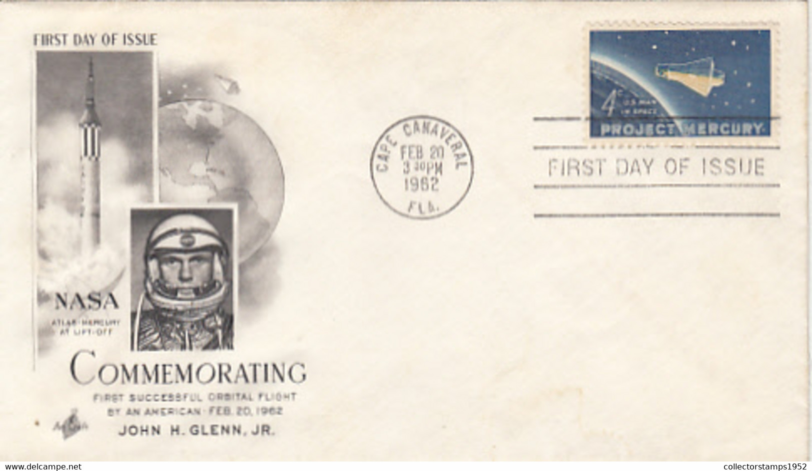 97285- JOHN GLENN, COSMONAUT, ATLAS MERCURY ORBITAL FLIGHT, COSMOS, SPACE, COVER FDC, 1962, USA - North  America