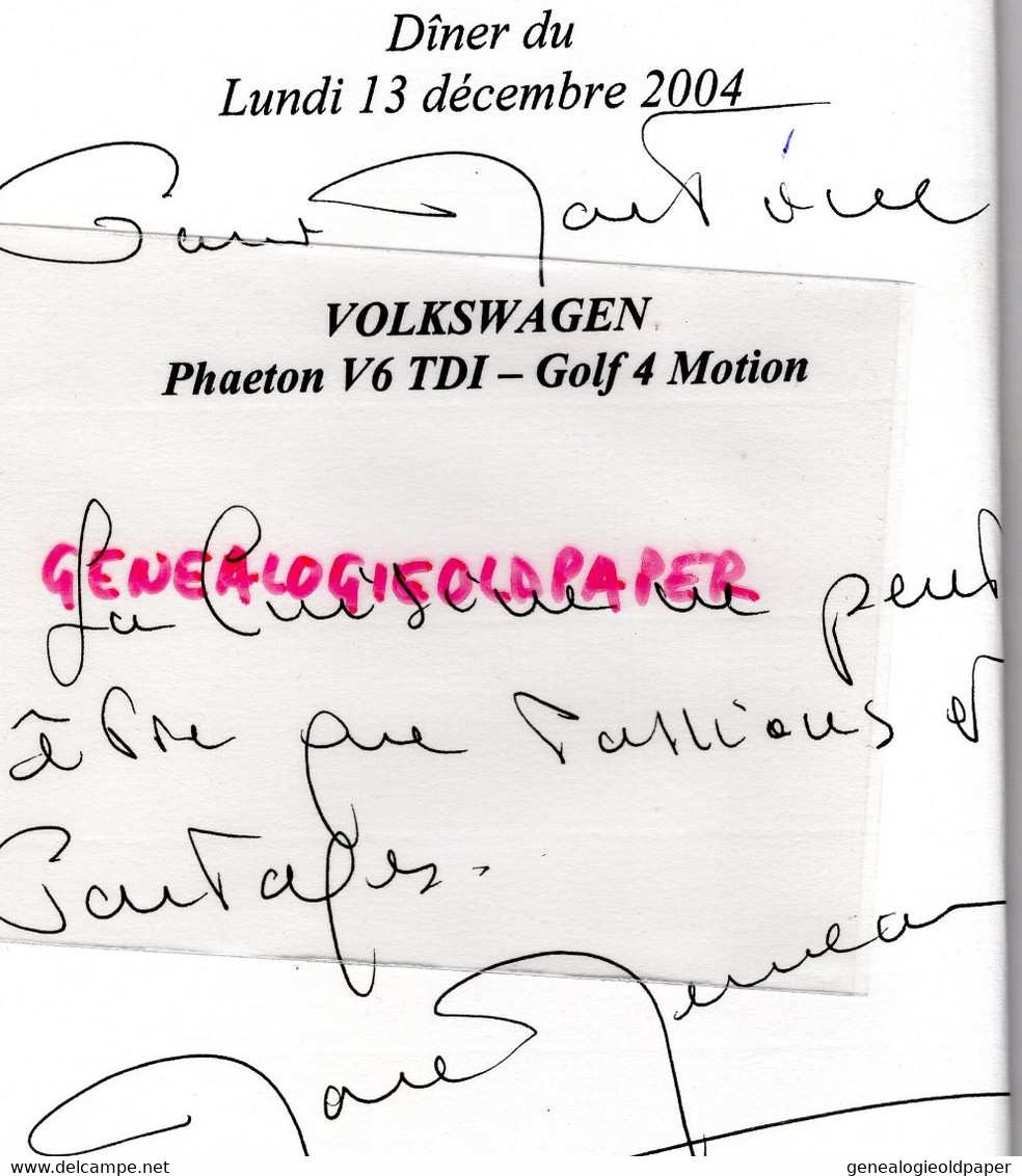 89- ST SAINT PERE SOUS VEZELAY- MENU DEDICACE MARC MENEAU -L'ESPERANCE-ARCIMBOLDO CUISINIER -VOLKSWAGEN PHAETON GOLF - Menükarten