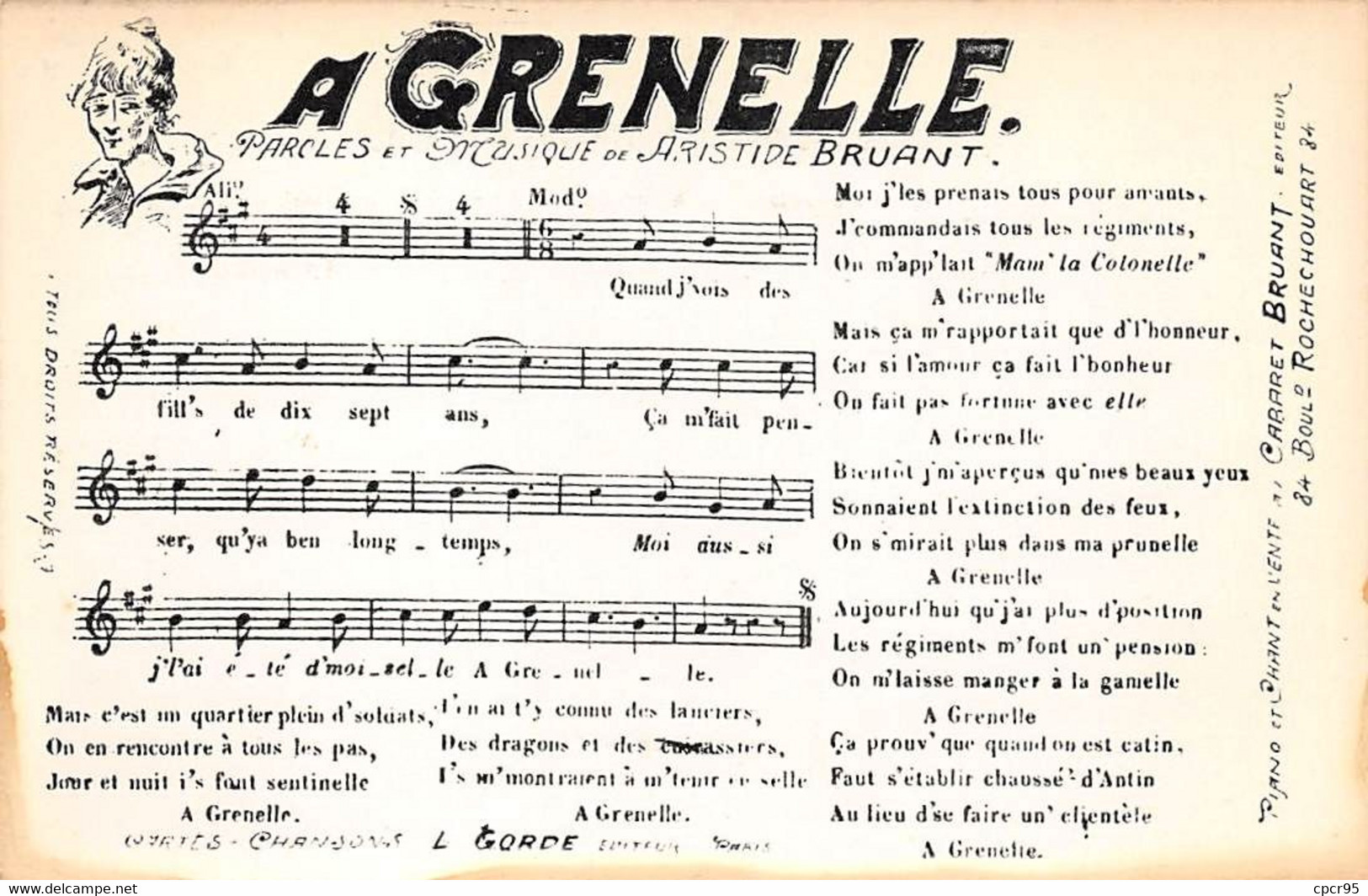 PARIS - N°78351 - A Grenelle - Paroles Et Musique De Aristide Bruant - Carte Partition Et Chanson - Andere & Zonder Classificatie