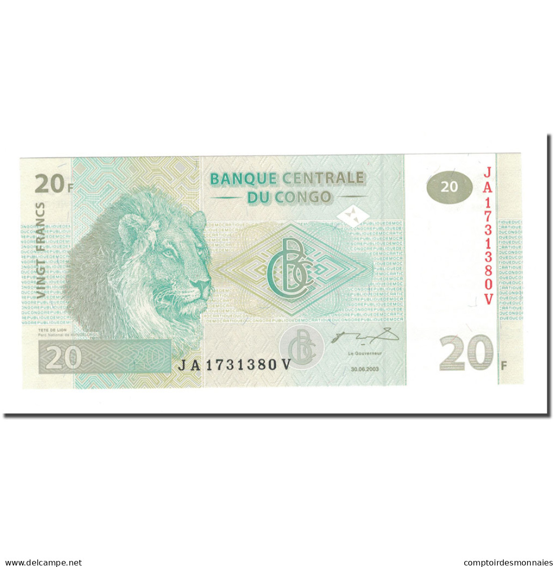 Billet, Congo Democratic Republic, 20 Francs, 2003, 2003-06-30, KM:94a, NEUF - República Del Congo (Congo Brazzaville)