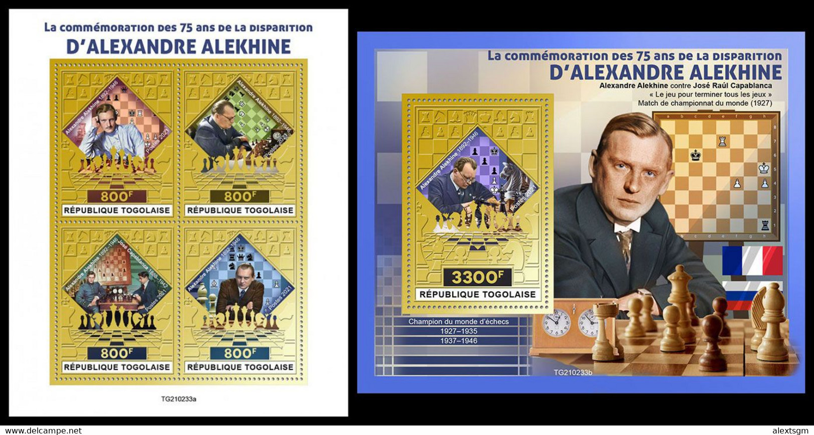 TOGO 2021 - Alexander Alekhine, Chess. Gold Foil. M/S + S/S. Official Issue [TG210233-g] - Chess