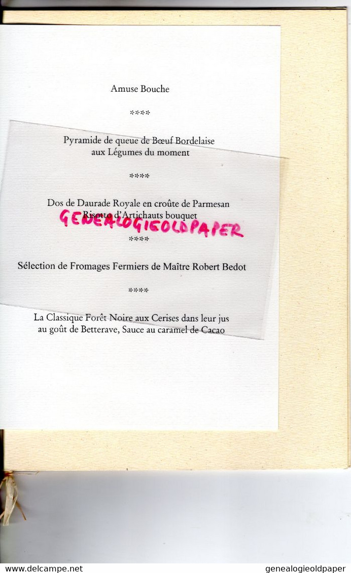 06- MOUGINS- MENU LE MAS CANDILLE -BD CLEMENT REBUFFEL-DINER PRESSE 2002- HYUNDAI -CHATEAU DE BERNE BLANC - Menus