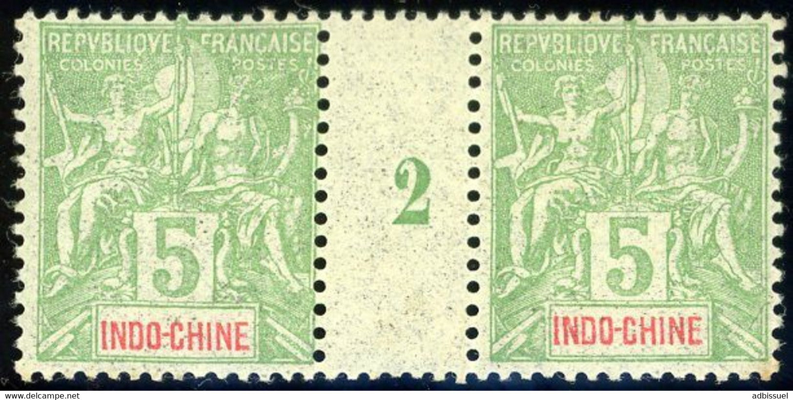 INDOCHINE N°17 PAIRE MILLESIMEE "2" Cote 160 € Neuf Sans Charnière ** (MNH) 5ct Type Groupe Allégorique Voir Description - Neufs