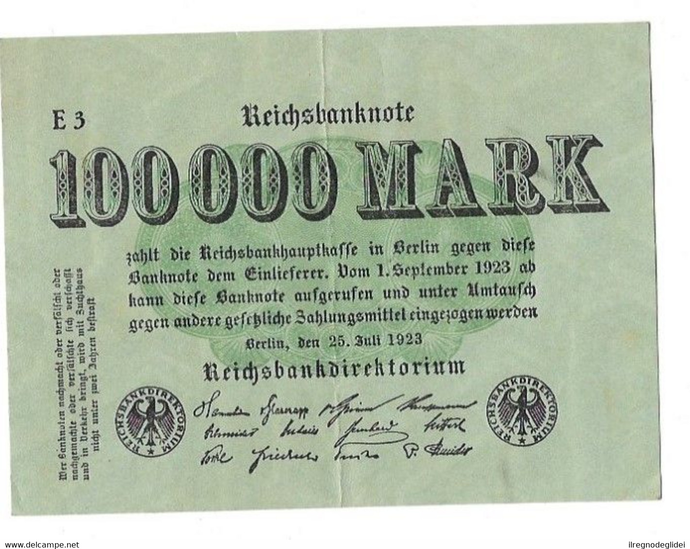 GERMANIA IMPERO 100000 MARCHI - WYSIWYG  - N° SERIALE E3 - CARTAMONETA - PAPER MONEY - 100000 Mark