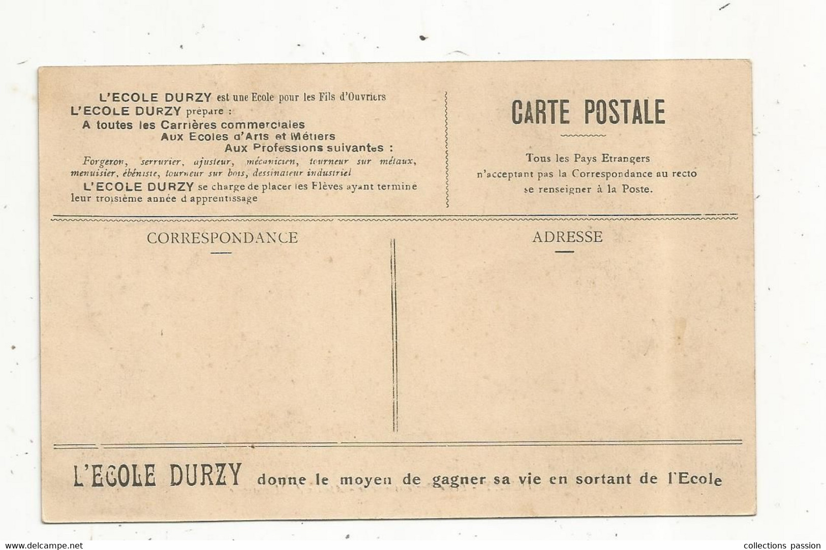 Cp, école Professionnelle , L'ECOLE DURZY ,45 ,LOIRET , Atelier De Menuiserie , Vierge , 2 Scans - Schulen