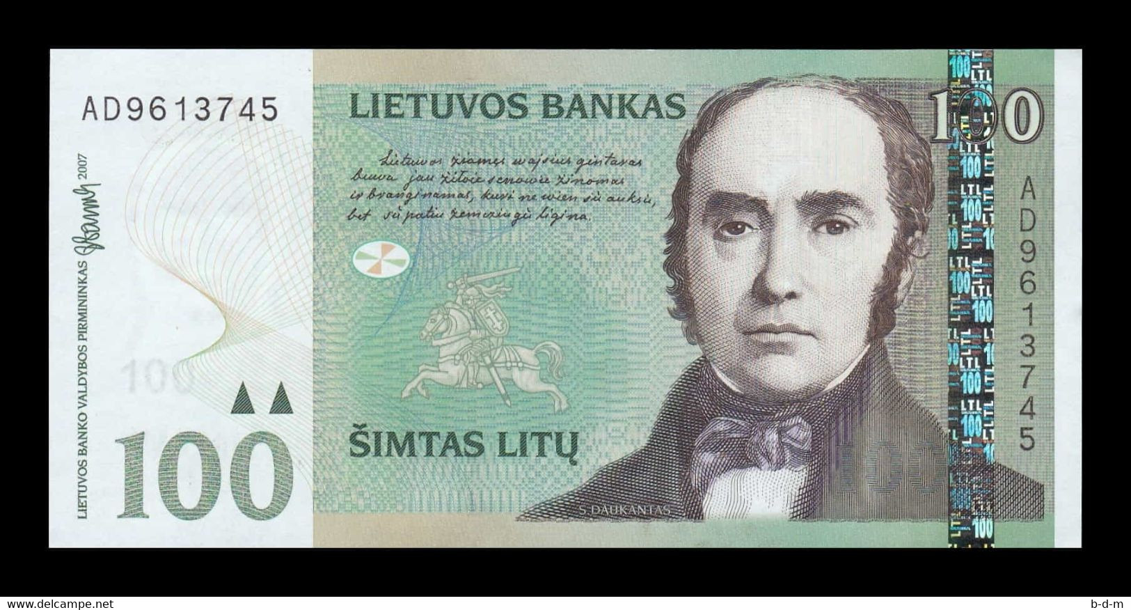 Lituania Lithuania 100 Litu Simonas Daukantas 2007 Pick 70 SC UNC - Lituanie