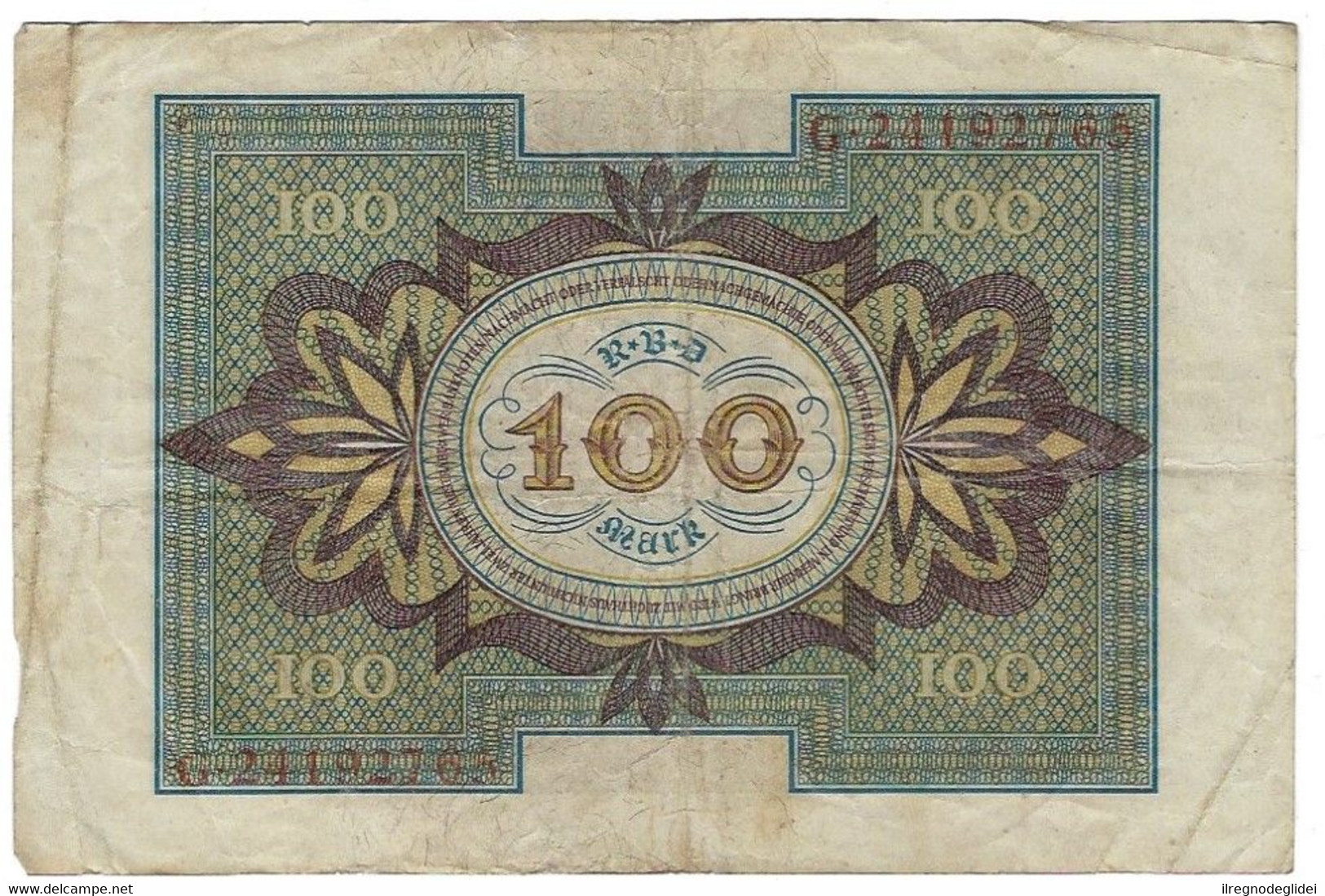 GERMANIA IMPERO 100 MARCHI - WYSIWYG  - N° SERIALE G24192763 - CARTAMONETA - PAPER MONEY - 100 Mark