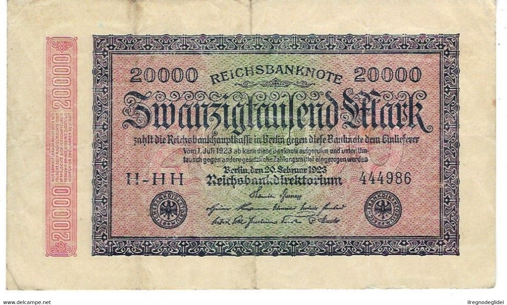 GERMANIA IMPERO 20000 MARCHI - WYSIWYG  - N° SERIALE 444986 - CARTAMONETA - PAPER MONEY - 20000 Mark