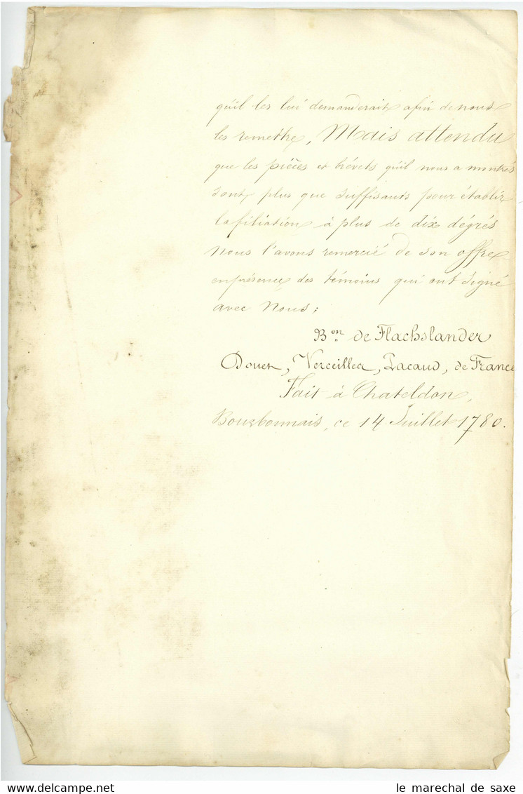 Noblesse BARGHON DES CHAPELLES Baron Du Saint-Empire 1781 Manuscrit Alsace Haguenau Strasbourg - Documenti Storici