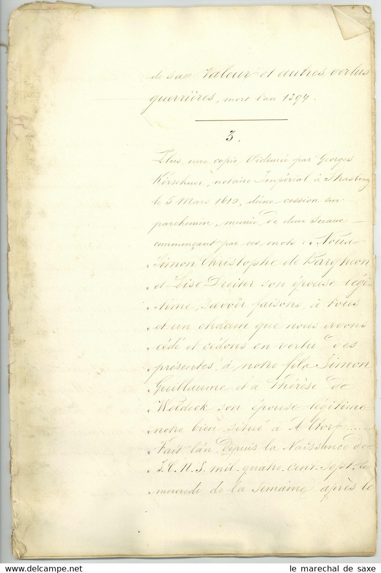 Noblesse BARGHON DES CHAPELLES Baron Du Saint-Empire 1781 Manuscrit Alsace Haguenau Strasbourg - Documenti Storici