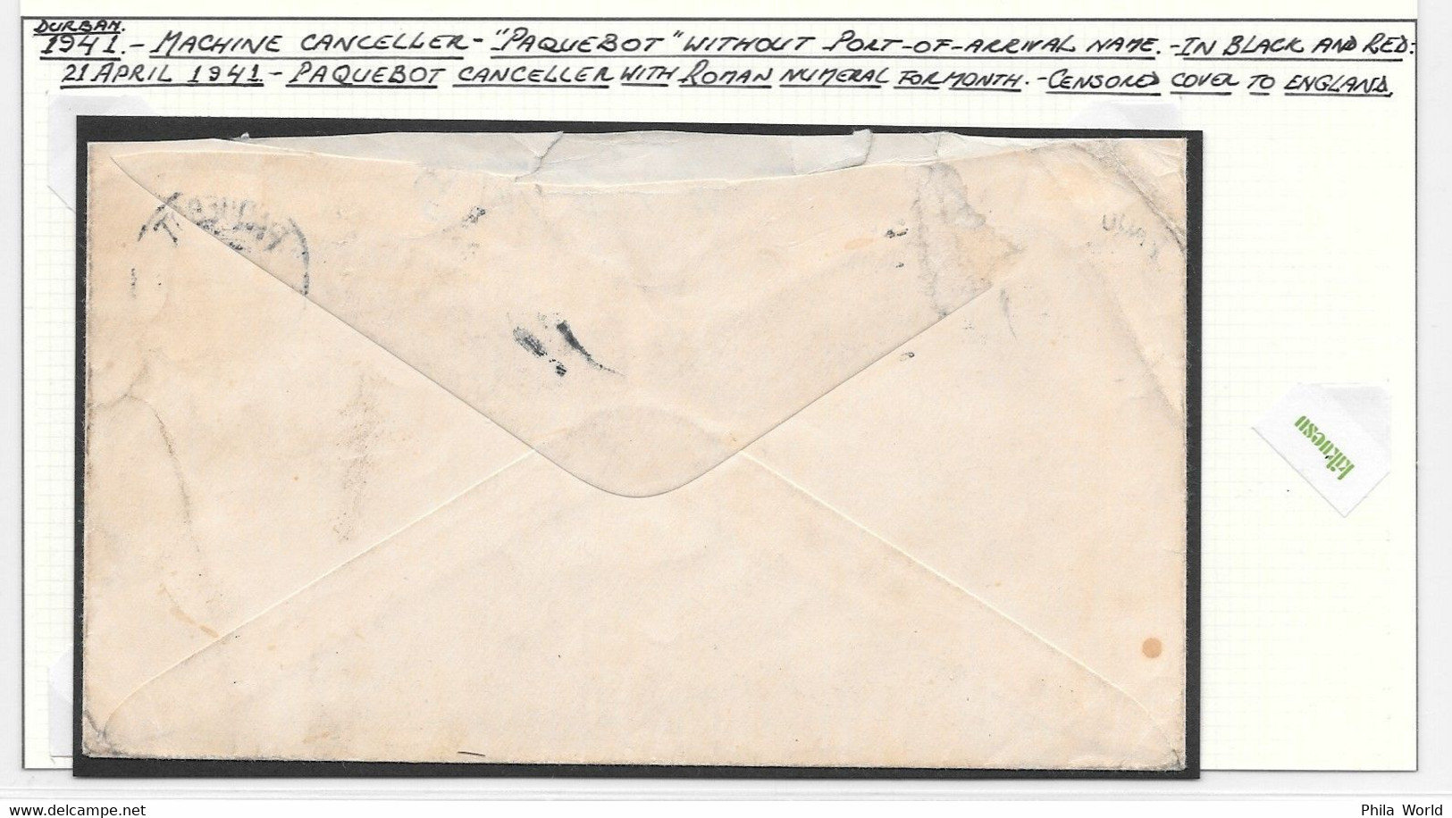 MARITIME MAIL PAQUEBOT Cancel 1941 WW2 Cover (without Port Of Arrival Name) To ENGLAND Shipley Yorkshire - Maritime